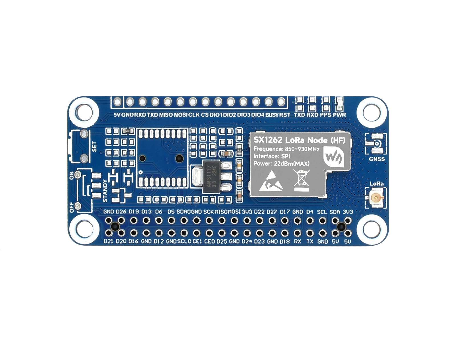 SX1262 LoRaWAN Node-Modul-Erweiterungsplatine für Raspberry Pi, mit magnetischer CB-Antenne, Optionen für Frequenzband und GNSS-Funktion