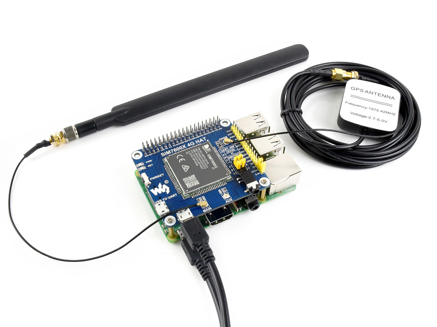 SIM7600G-H 4G HAT für Raspberry Pi, LTE Cat-4 4G / 3G / 2G Unterstützung, GNSS Positionierung, Global Band