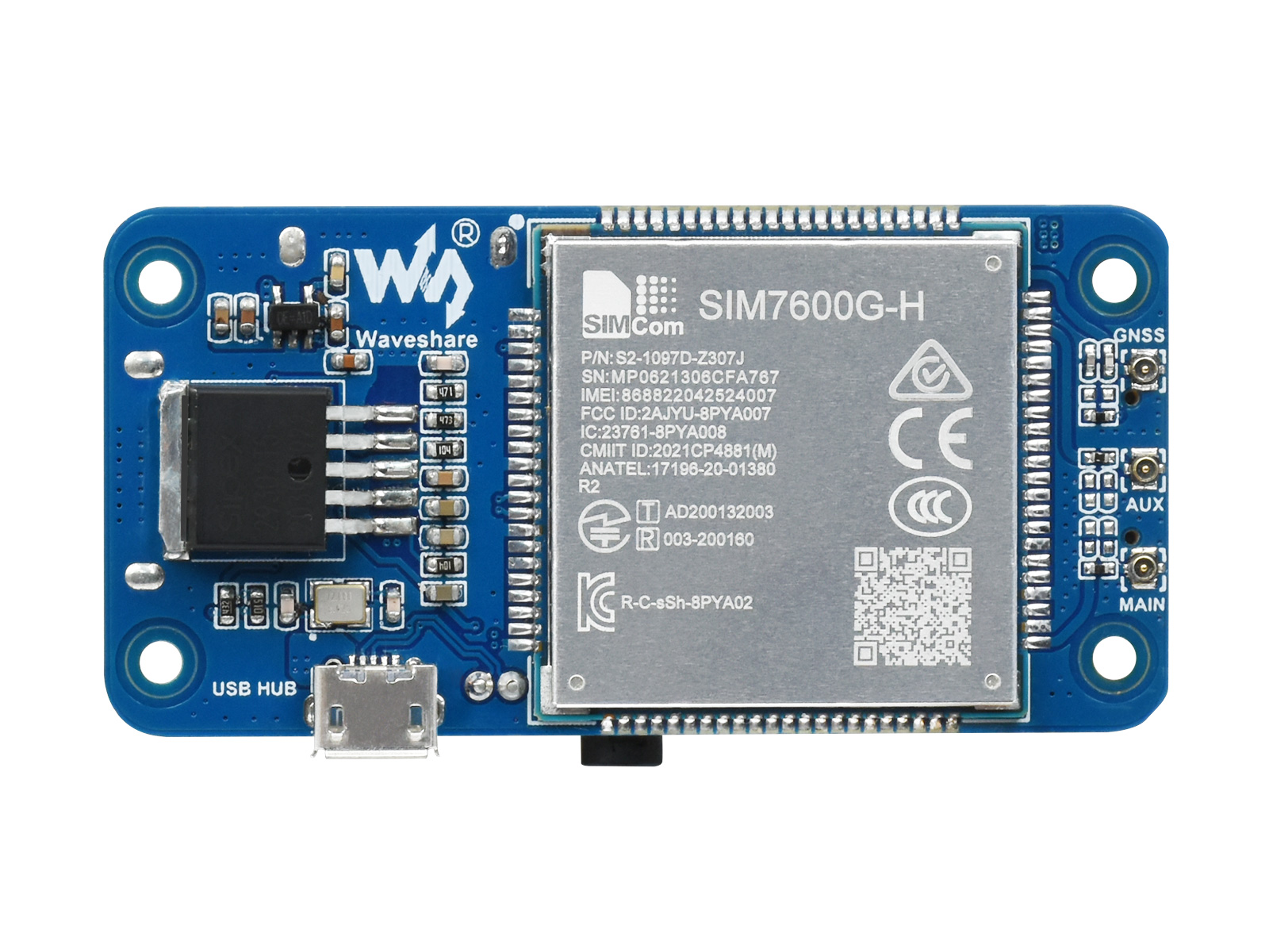 SIM7600G-H 4G HAT (B) für Raspberry Pi, LTE Cat-4 4G / 3G / 2G Unterstützung, GNSS Positionierung, Global Band
