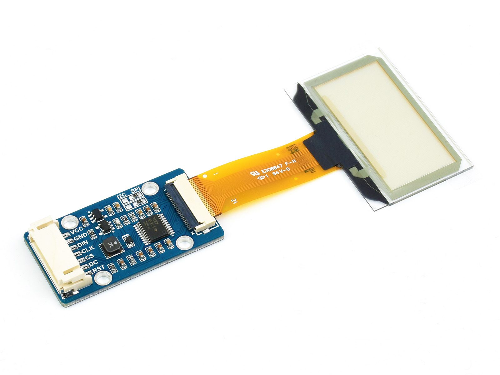 1,51-Zoll transparentes OLED, 128×64 Auflösung, SPI/I2C-Schnittstellen, hellblaue Farbanzeige