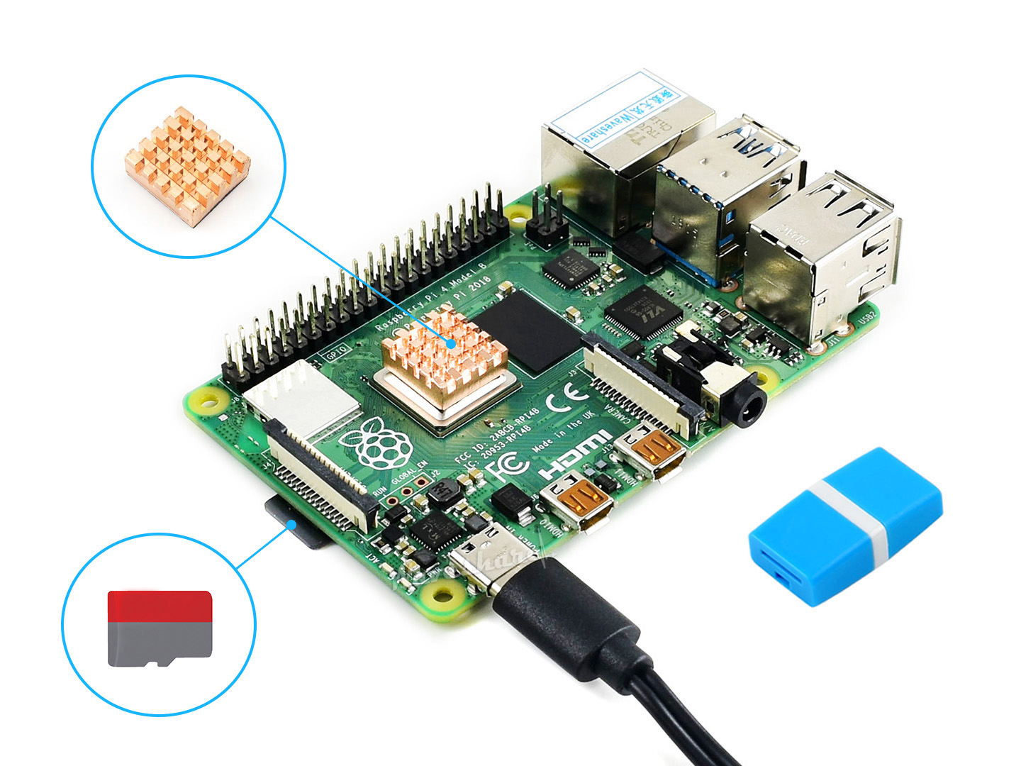 Raspberry Pi 4 Model B Starter-Kit, essentielle Teile