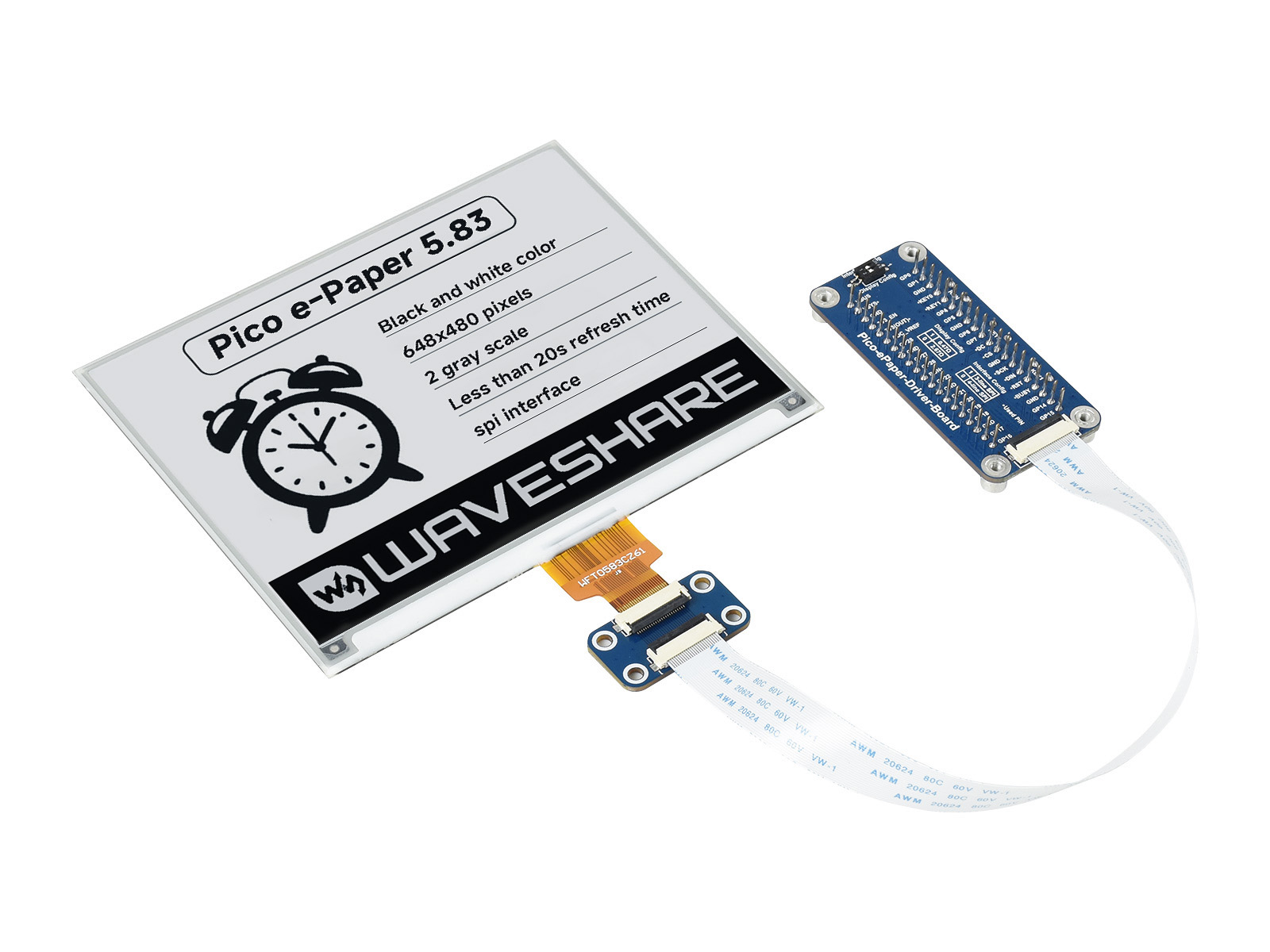 5,83-Zoll E-Paper E-Ink-Displaymodul für Raspberry Pi Pico, 648×480, Schwarz/Weiß, SPI