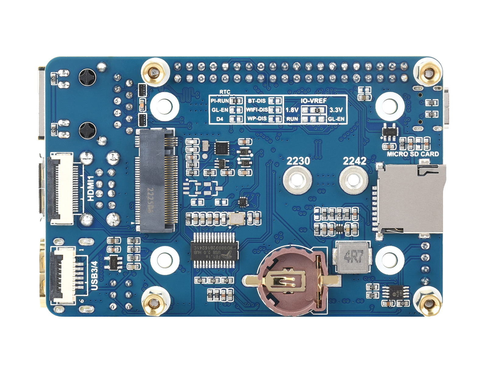 CM4-IO-BASE-BOX-B + USB-HDMI-Adapter, für Raspberry Pi Compute Module 4