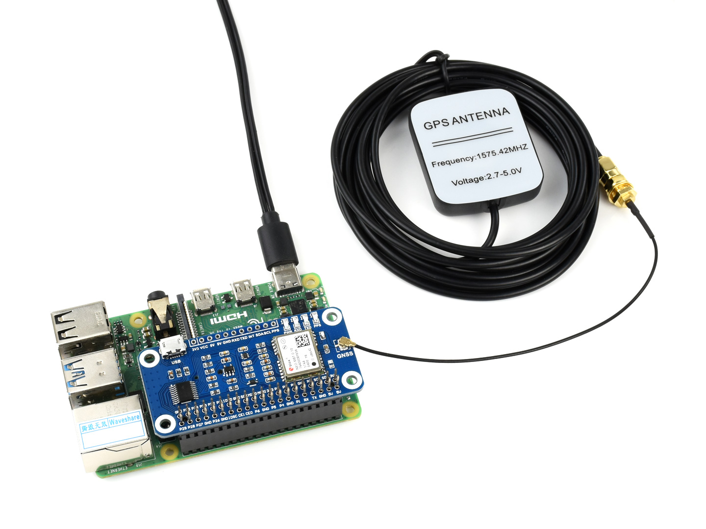 NEO-M8T GNSS-Timing-Hut für Raspberry Pi, Einzel-Satellit-Timing, gleichzeitiger Empfang von GPS, Beidou, Galileo, GLONASS