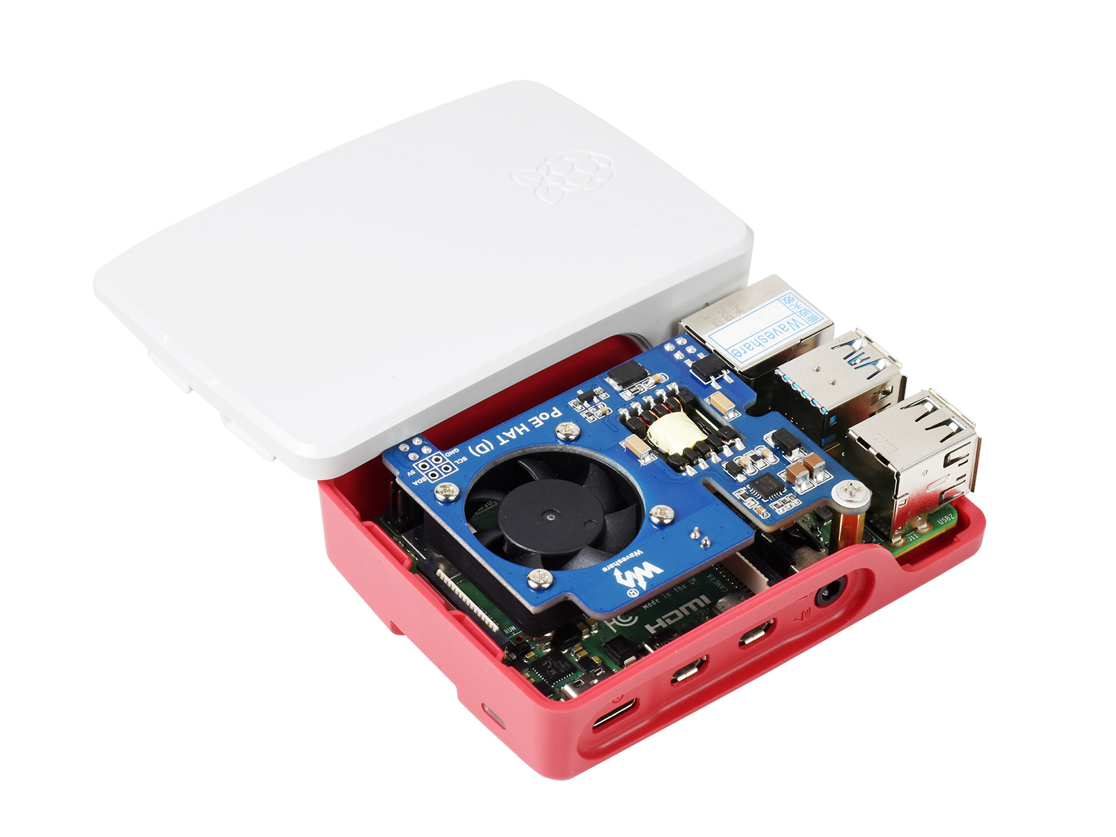 Power over Ethernet HAT (D) für Raspberry Pi 3B+/4B, 802.3af-konform, kompatibel mit offiziellem Gehäuse