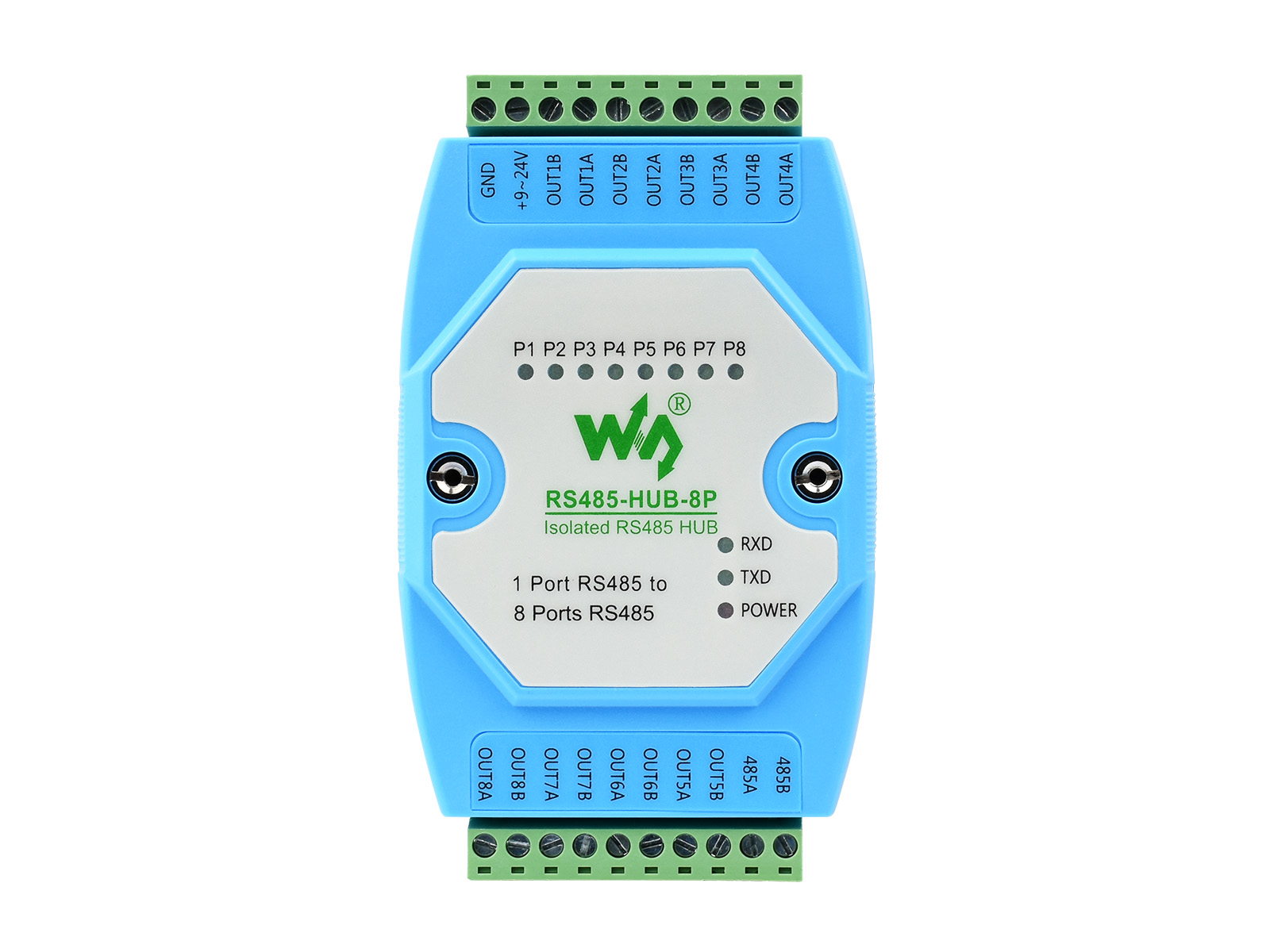 Industrietauglicher isolierter 8-Kanal-RS485-Hub, Hutschiene-Montage, weite Baudratenbereich