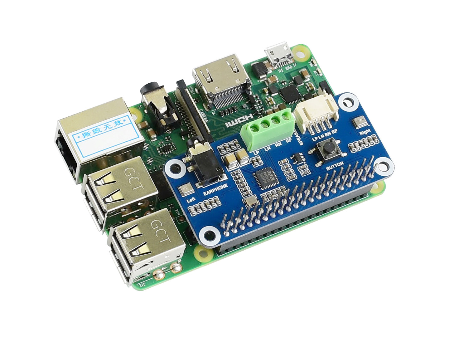 WM8960 Hi-Fi Sound Card HAT für Raspberry Pi, Stereo CODEC, Play/Record