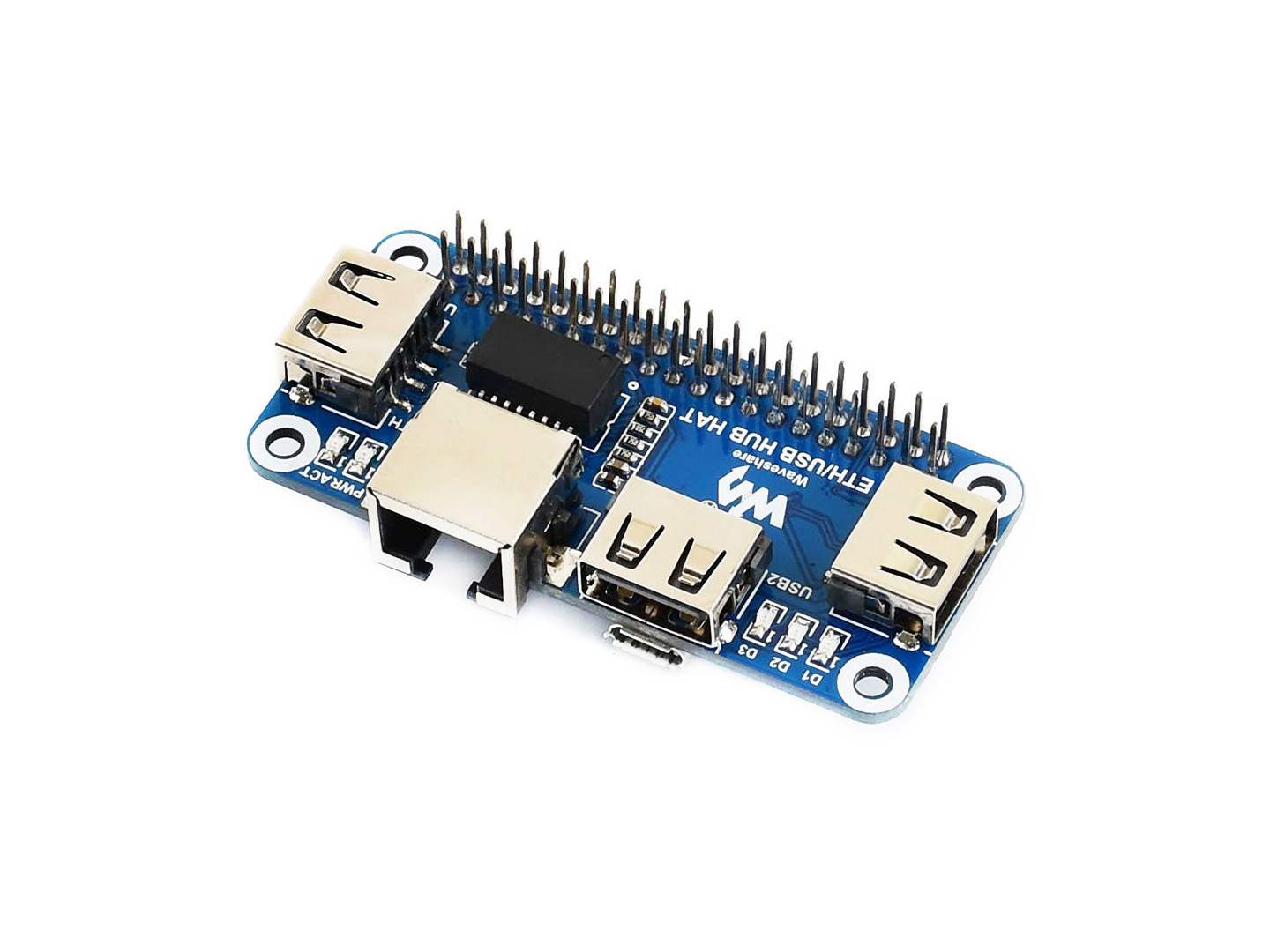 Ethernet / USB HUB HAT für Raspberry Pi, 1x RJ45, 3x USB