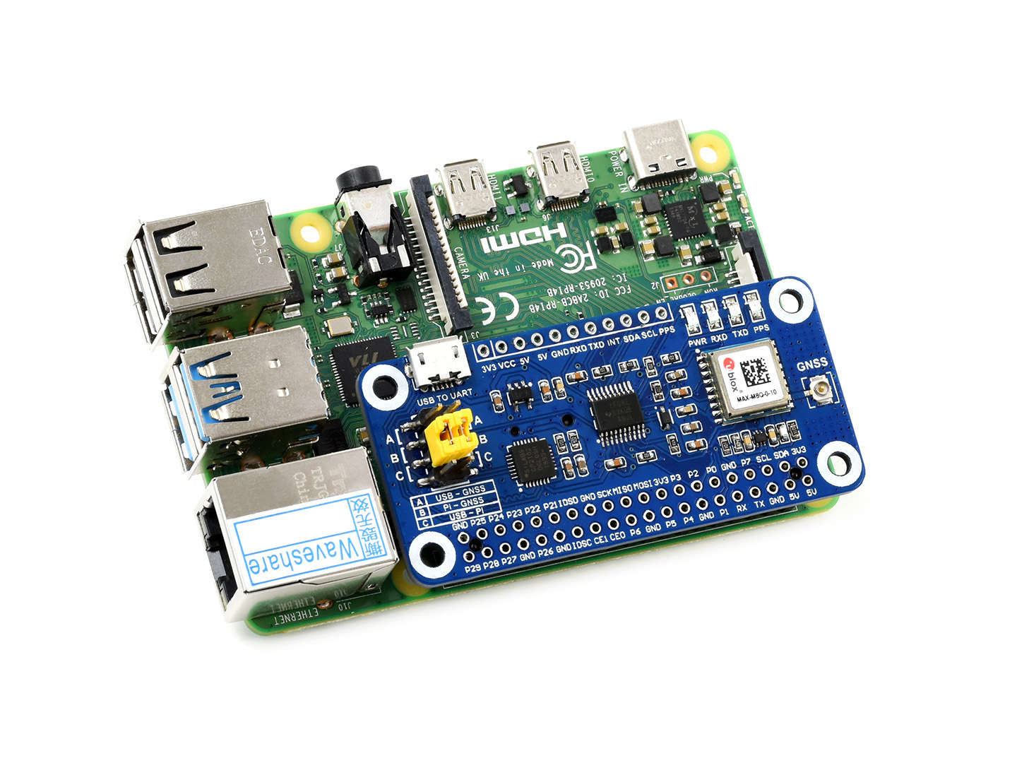 MAX-M8Q GNSS HAT für Raspberry Pi, Multi-Konstellation-Empfängerunterstützung, GPS, Beidou, Galileo, GLONASS