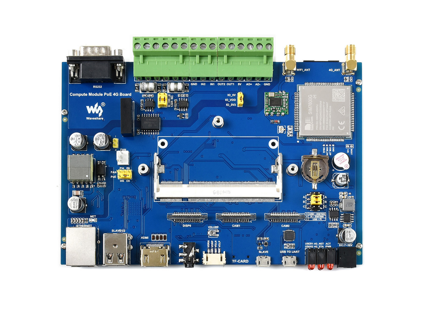 Compute Module Industrial IoT Base Board, 4G / PoE-Funktion, für Raspberry Pi CM4S / CM3-Serie