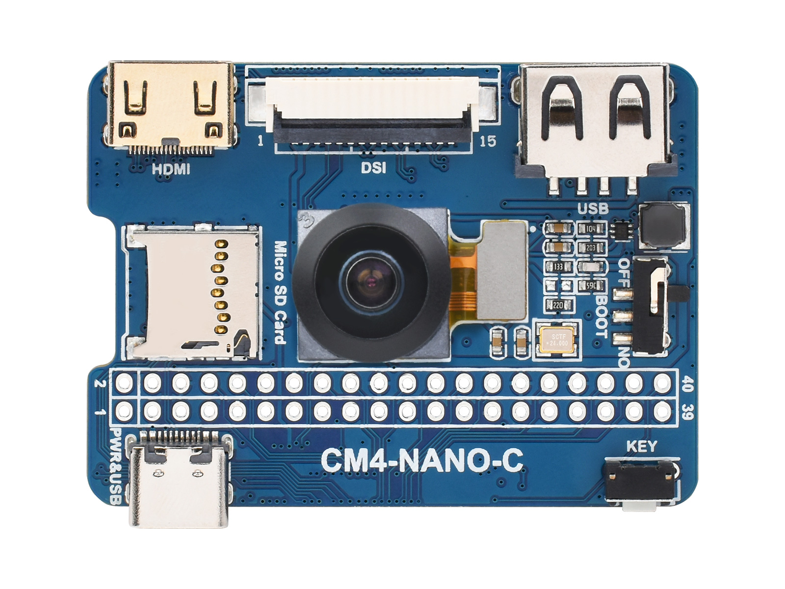 Nano-Basisplatine (C) für Raspberry Pi Compute Module 4, gleiche Größe wie das CM4, mit 8-MP-Kamera an Bord