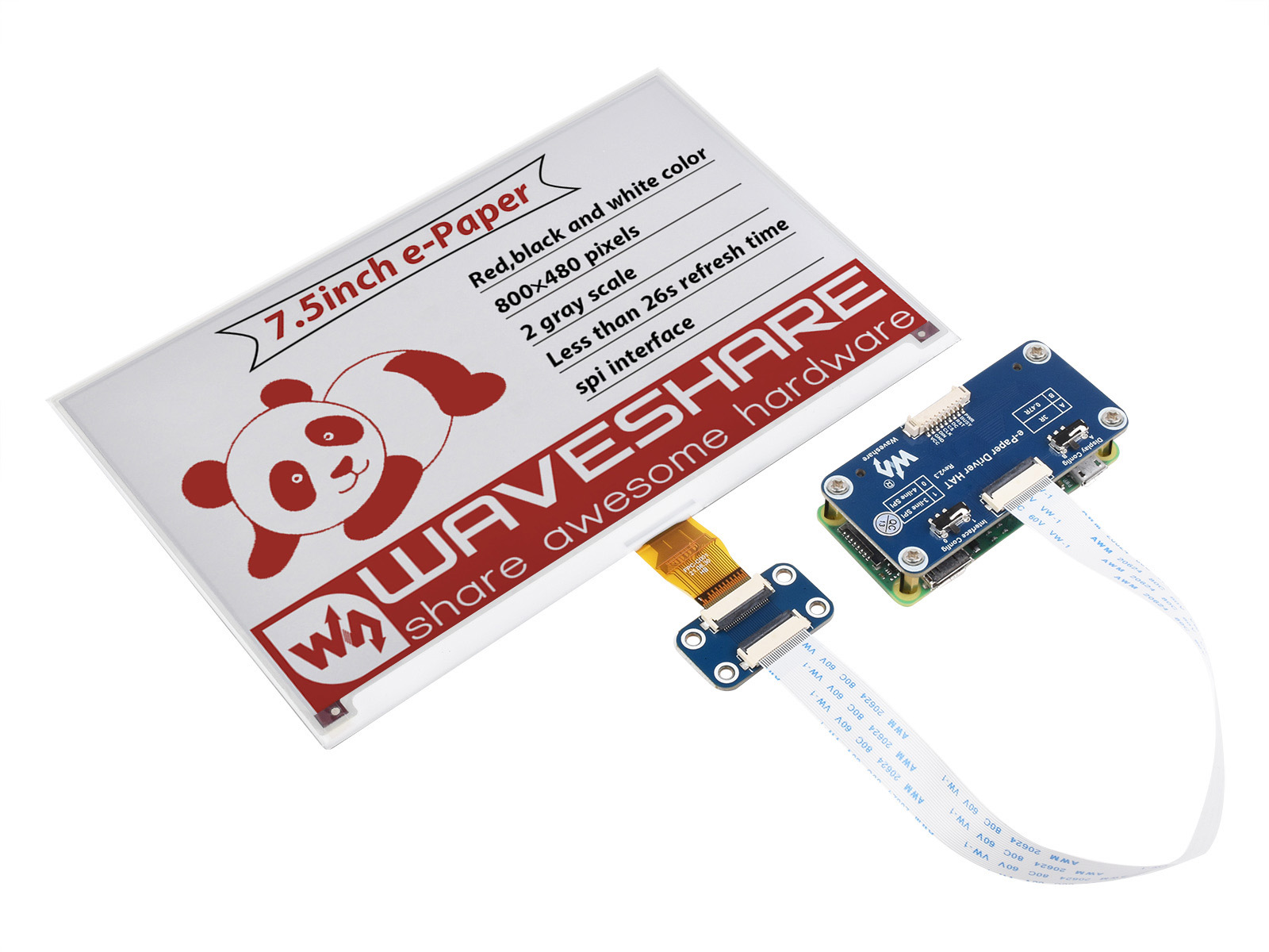 7,5-Zoll E-Paper E-Ink Display HAT (B) für Raspberry Pi, 800×480, Rot/Schwarz/Weiß, SPI