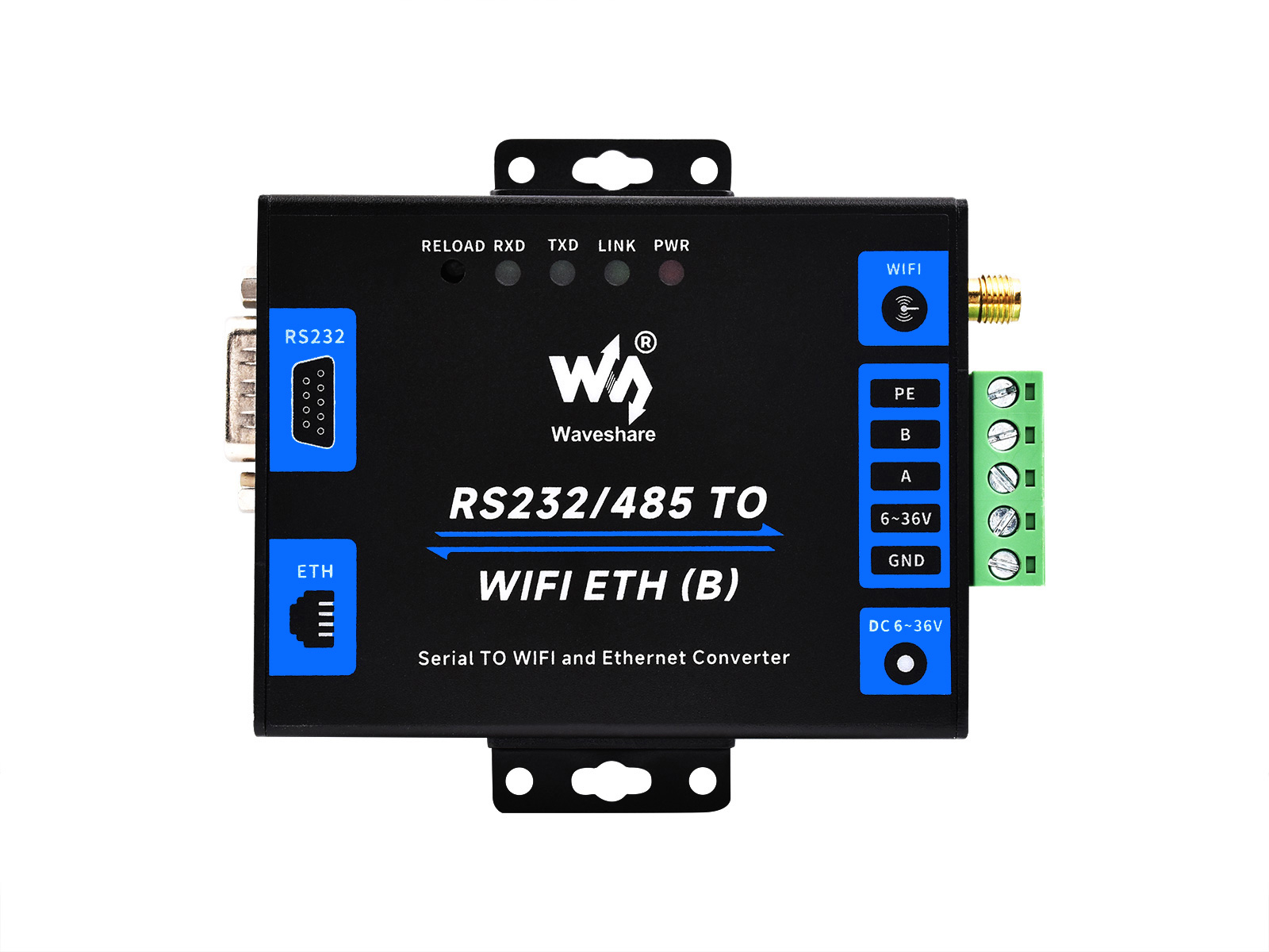 Industrieller serieller Server RS232/485 zu WiFi und Ethernet, Modbus-Gateway, MQTT-Gateway, Metallgehäuse