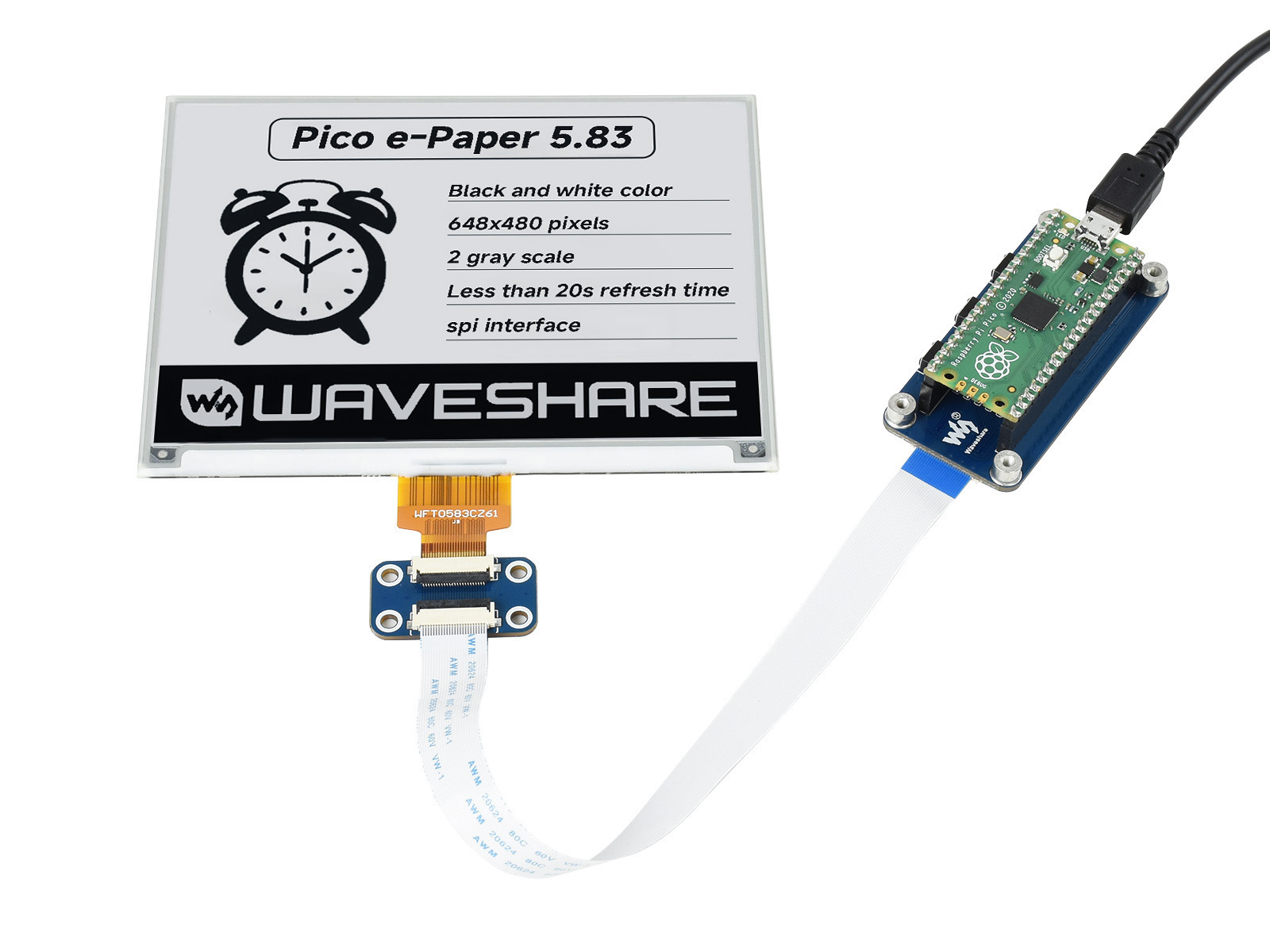 5,83-Zoll E-Paper E-Ink-Displaymodul für Raspberry Pi Pico, 648×480, Schwarz/Weiß, SPI