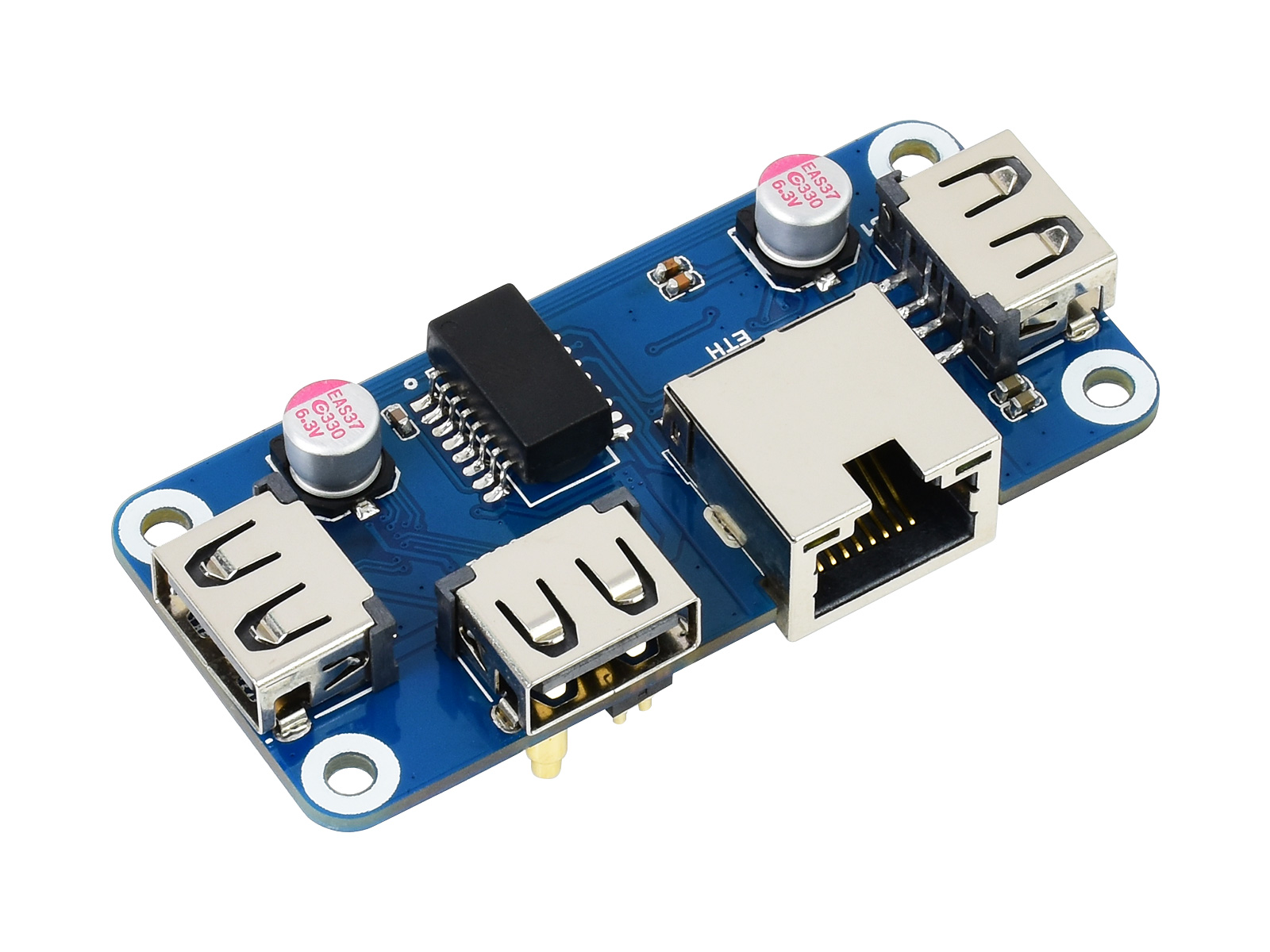 Ethernet / USB-HUB-HAT (B) für Raspberry Pi-Serie, 1x RJ45, 3x USB 2.0
