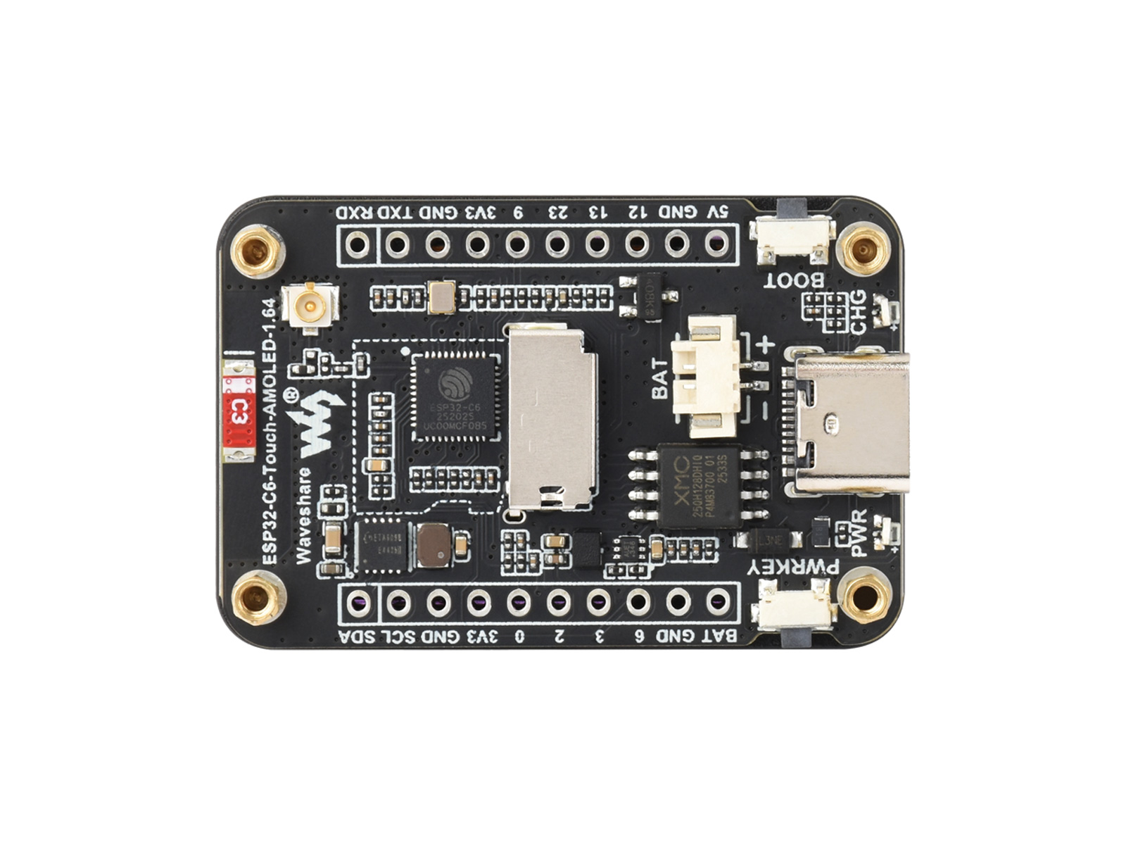 ESP32-C6 1,64-Zoll AMOLED-Touchdisplay-Entwicklungsboard, 280 × 456 Auflösung, 16,7 Mio. Farben, QSPI-Schnittstelle, unterstützt Wi-Fi 6 und BLE 5