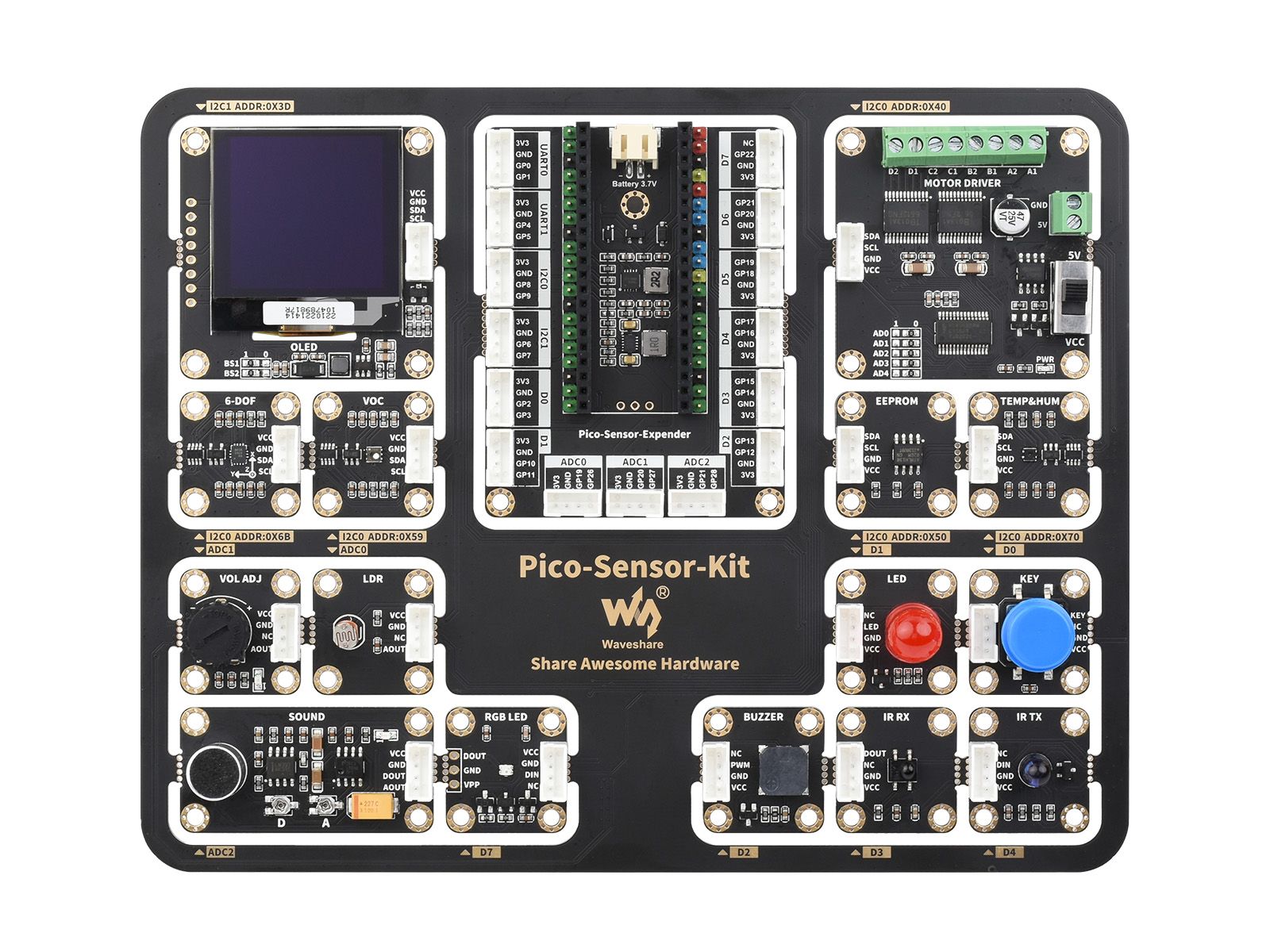 Raspberry Pi Pico Einsteiger-Sensorkit, inklusive Pico-Expansionsplatine und 15 gängigen Modulen, All-in-One-Design