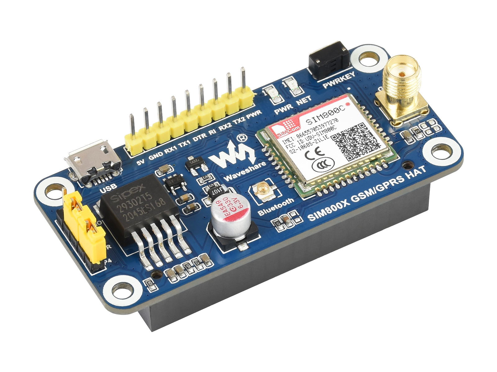 SIM800C GSM / GPRS / Bluetooth HAT für Raspberry Pi, 2G-Kommunikation