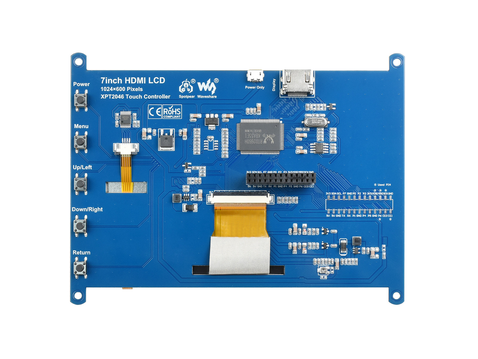 7-Zoll-Widerstandstouchscreen-LCD, 1024×600, HDMI, IPS, Unterstützung verschiedener Systeme
