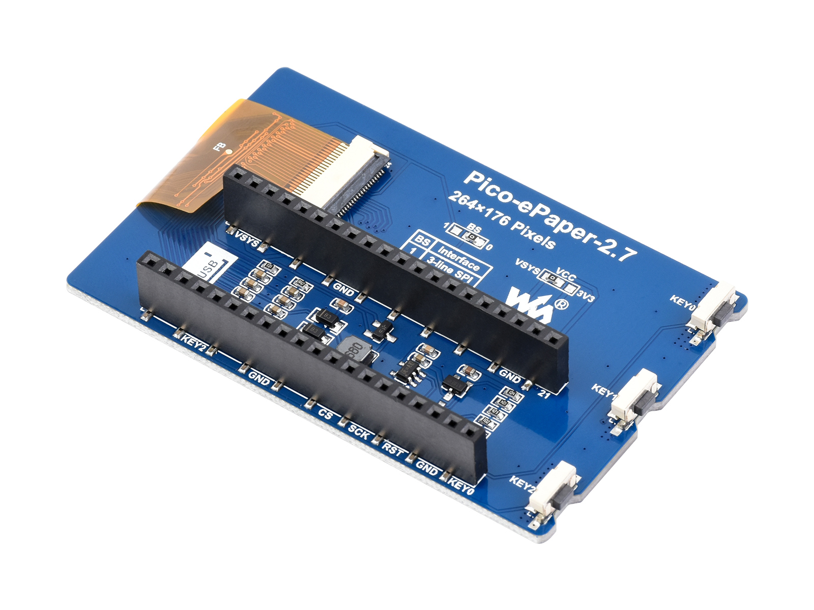 2,7-Zoll E-Paper E-Ink Displaymodul für Raspberry Pi Pico, 264×176, Schwarz/Weiß, 4 Graustufen, SPI
