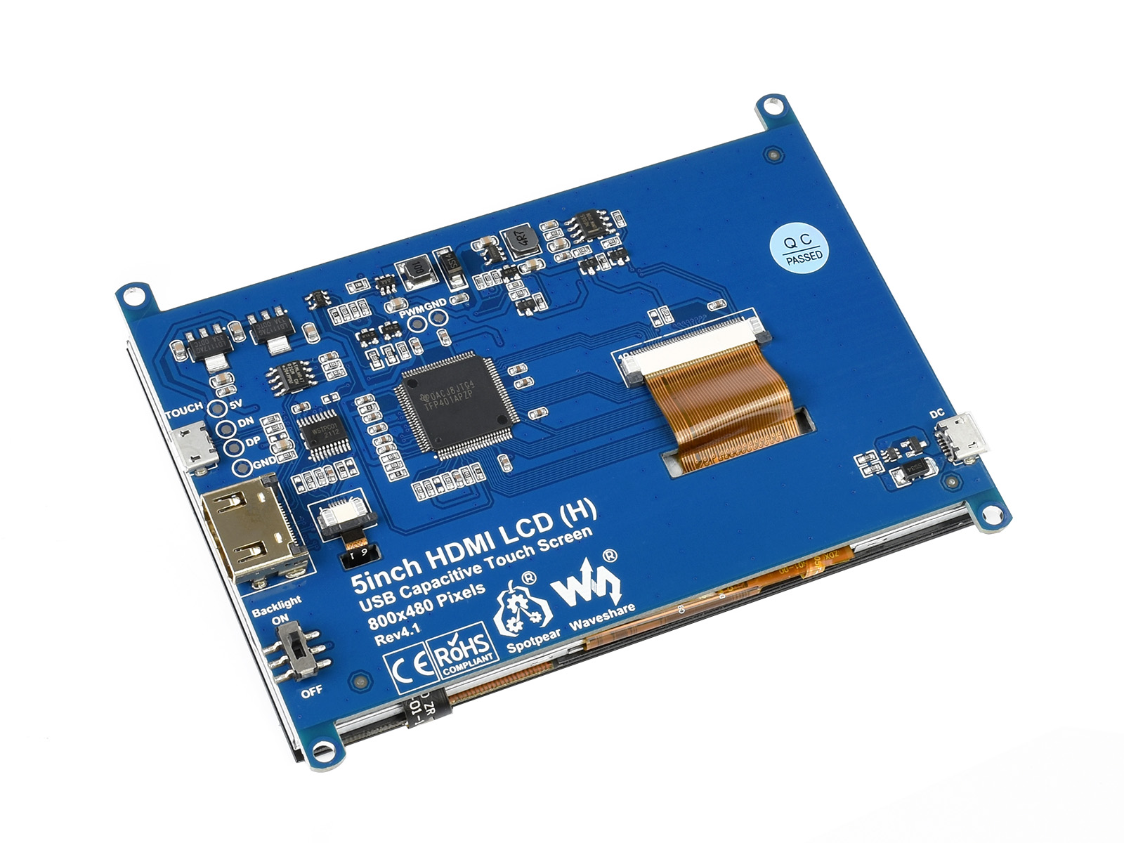5-Zoll kapazitiver Touchscreen-LCD (H) schlankes Modell, 800×480, HDMI, gehärtetes Glas, stromsparend