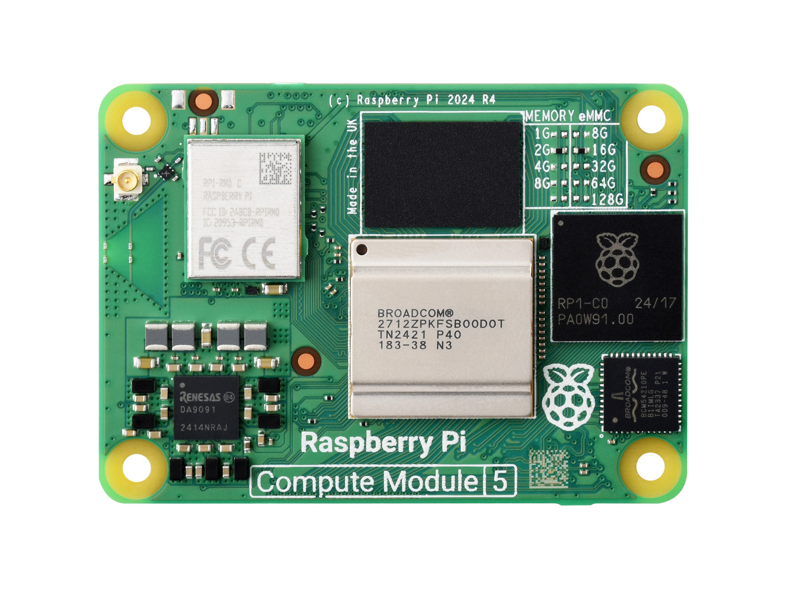 Raspberry Pi Compute Module 5, bietet die Leistung des Raspberry Pi 5 in einem kompakten Formfaktor, Optionen für RAM / eMMC / Wireless