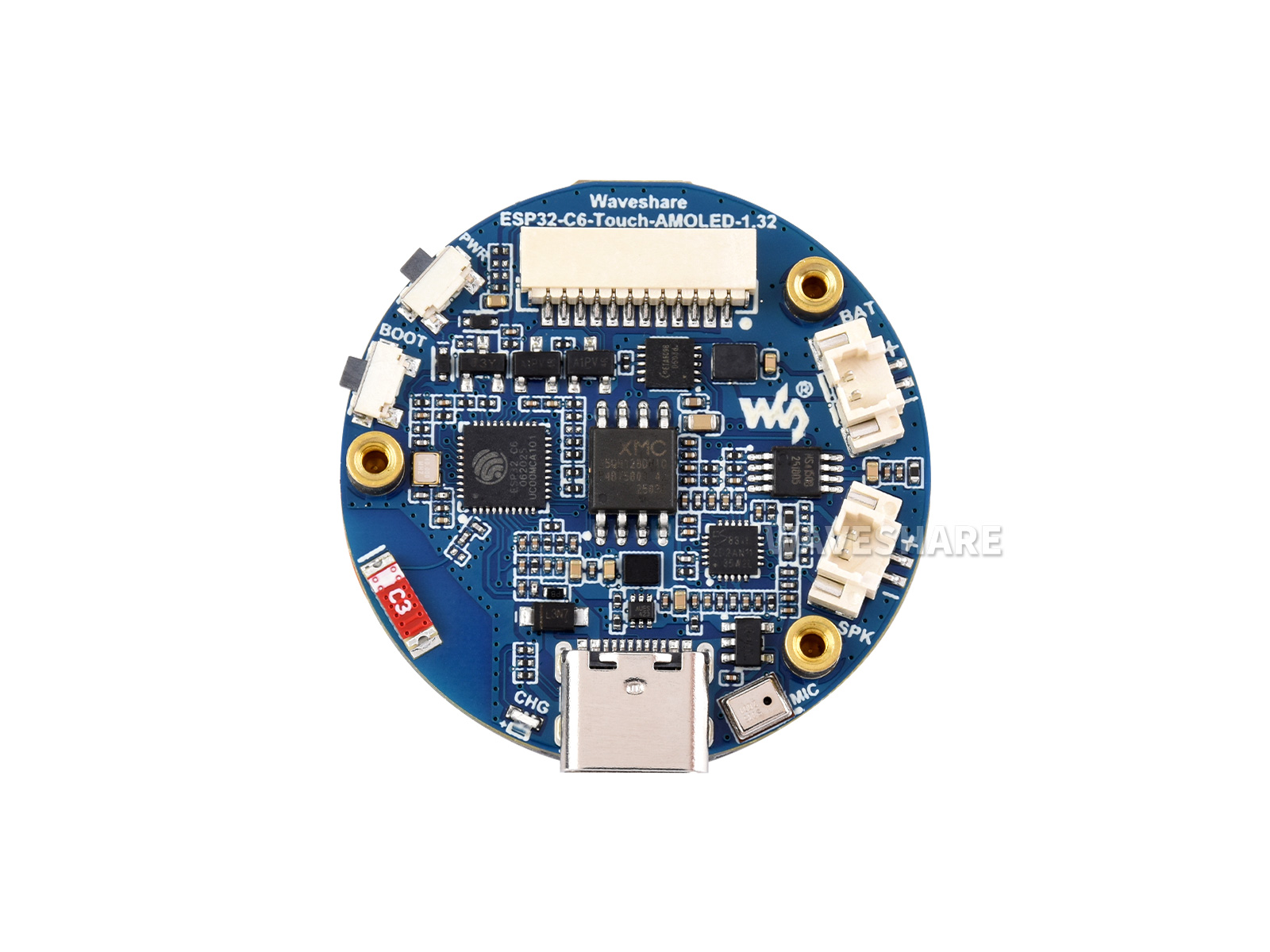 ESP32-C6 1,32-Zoll AMOLED-Rundtouchdisplay-Entwicklungsplatine, 466×466 Pixel, QSPI-Schnittstelle, unterstützt Wi-Fi 6 und Bluetooth 5