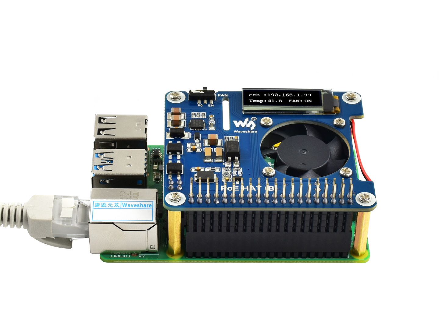 Power over Ethernet HAT (B) für Raspberry Pi 3B+/4B und 802.3af PoE-Netzwerk