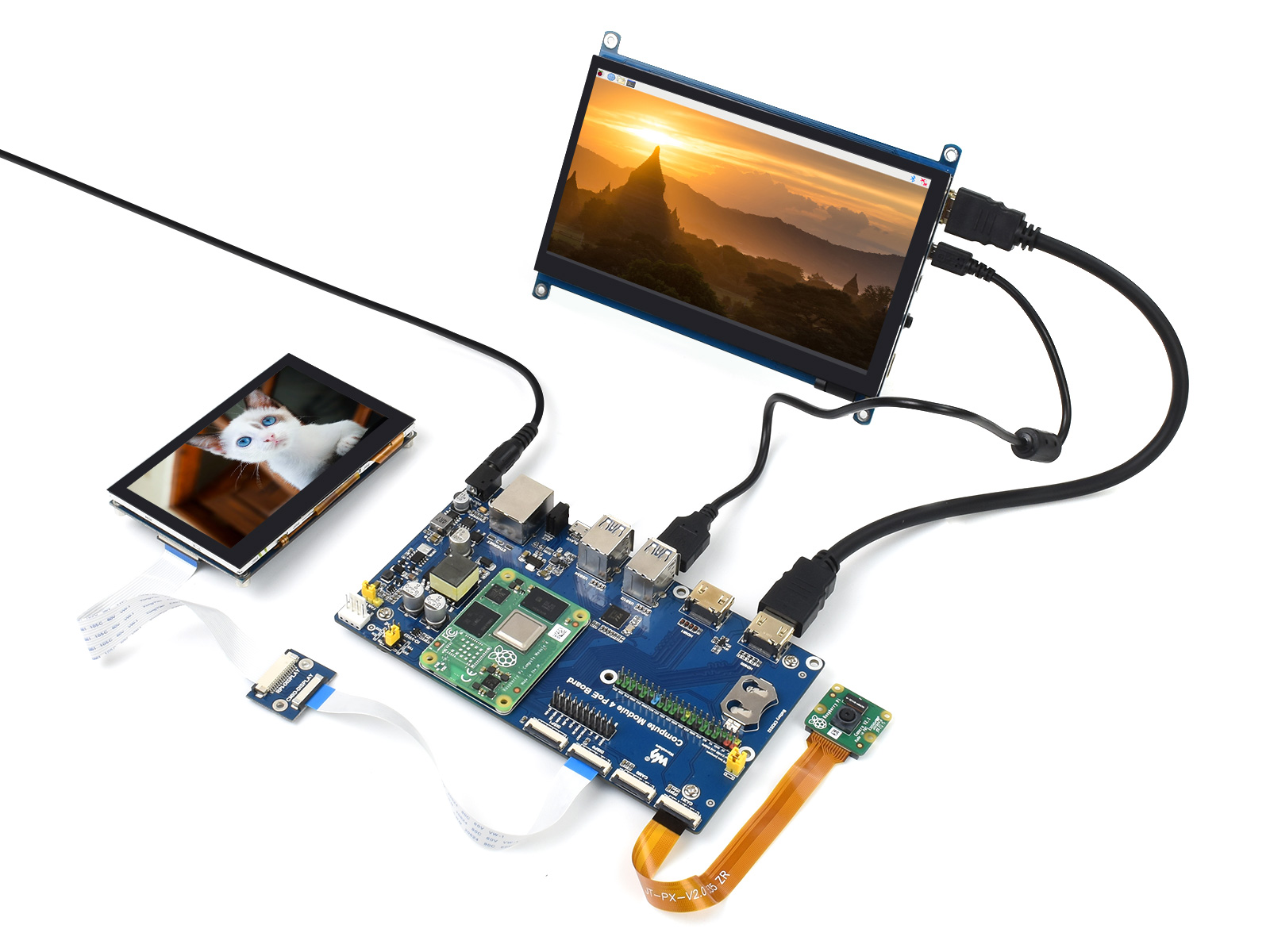 Raspberry Pi Compute Module 4 Dev Kit, mit Waveshare PoE-Board und optionalem 7"-Touchscreen