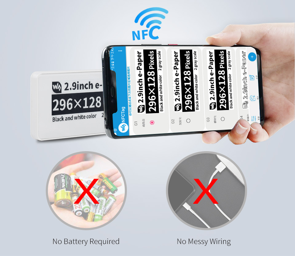 2,9-Zoll passives NFC-betriebenes E-Paper, ohne Batterie