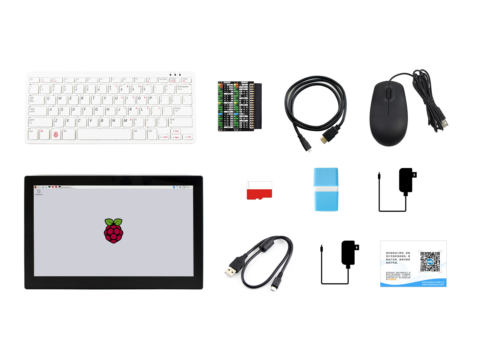 Raspberry Pi 400 mit Drittanbieter-Zubehör und 13,3-Zoll-HDMI-Touchdisplay