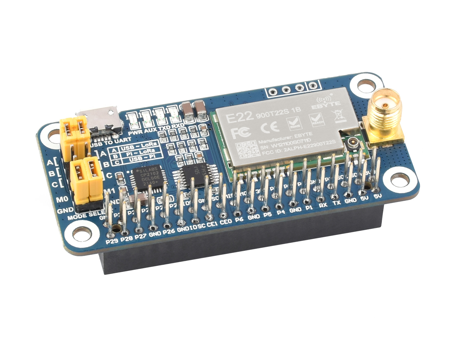 SX1262 LoRa HAT für Raspberry Pi, 915 MHz Frequenzband, für Amerika, Ozeanien, Asien