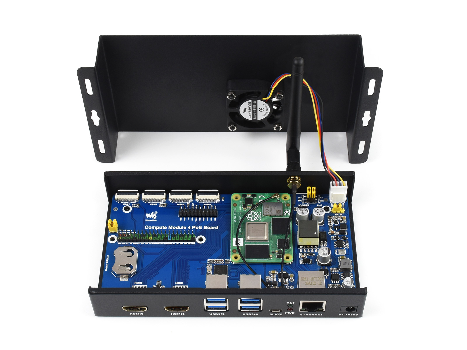 PoE-Minicomputer basierend auf dem Raspberry Pi Compute Module 4 (NICHT enthalten), Metallgehäuse, mit Lüfter
