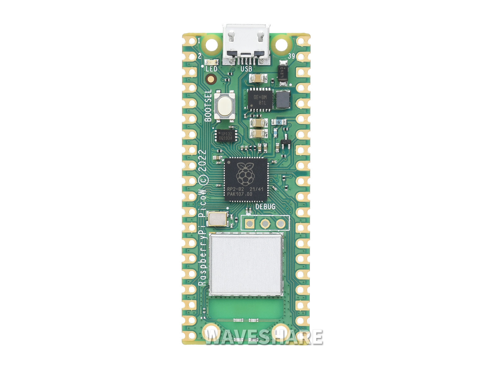 Raspberry Pi Pico WH Mikrocontroller-Board, mit integriertem WLAN, basierend auf dem offiziellen RP2040 Dual-Core-Prozessor