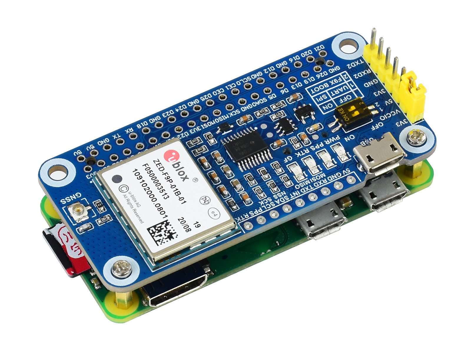 ZED-F9P GPS-RTK-HAT für Raspberry Pi, Zentimetergenaue Genauigkeit, Multi-Band-RTK-Differential-GPS-Modul