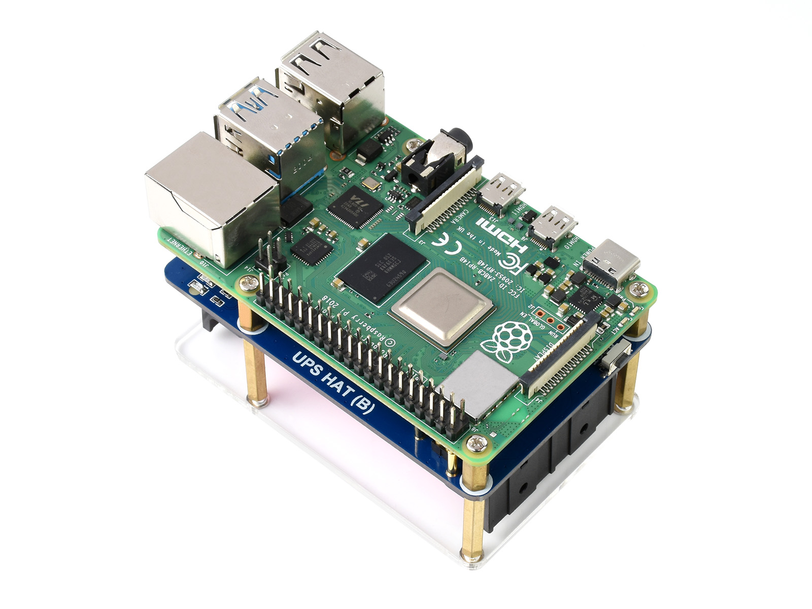 Unterbrechungsfreie Stromversorgung UPS HAT (B) für Raspberry Pi, 5V Ausgang, bis zu 5A Strom, Pogo-Pins-Steckverbinder