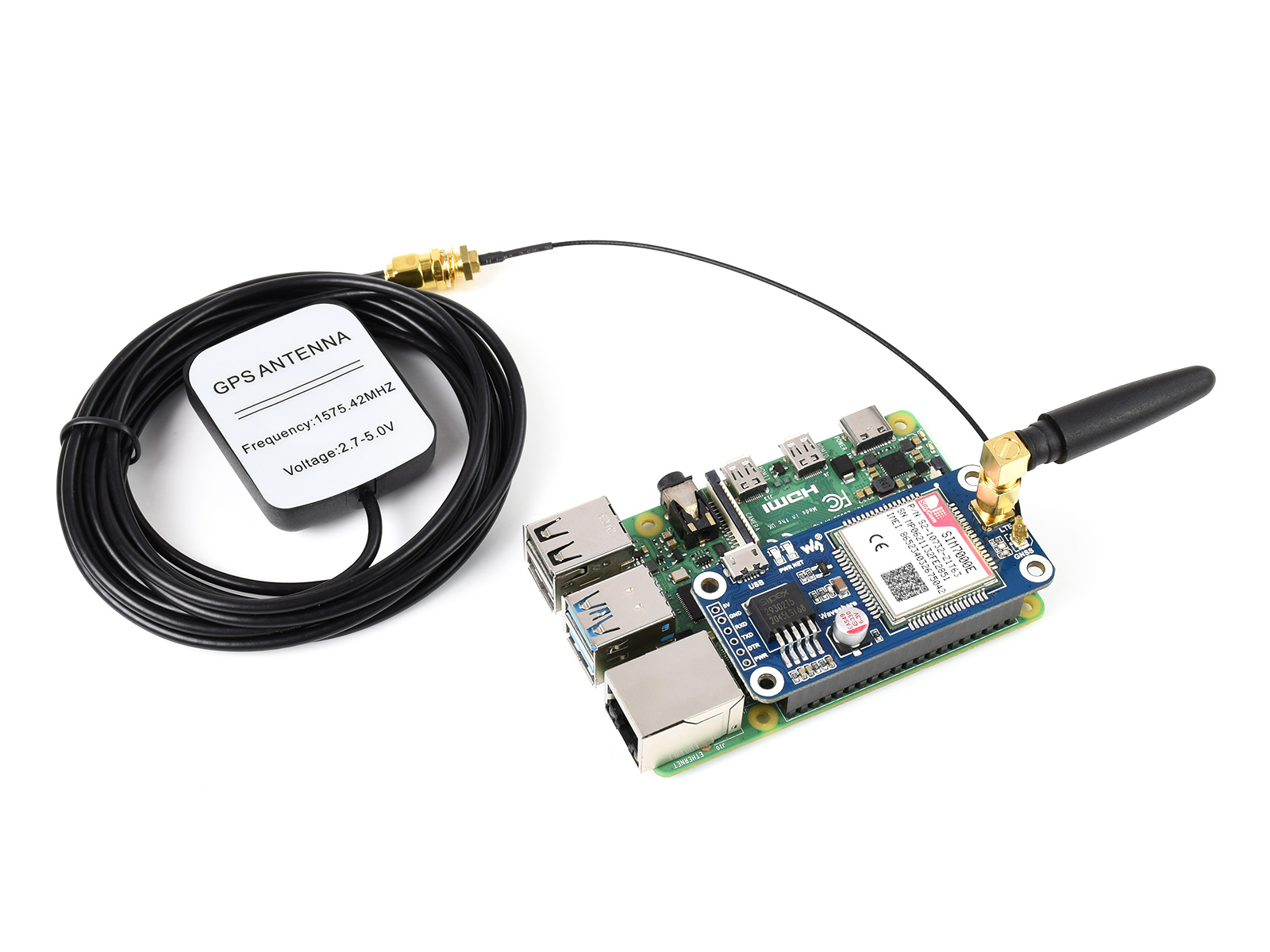 SIM7000E NB-IoT / Cat-M / EDGE / GPRS HAT für Raspberry Pi, GNSS, für Europa, Afrika, Australien, Südostasien