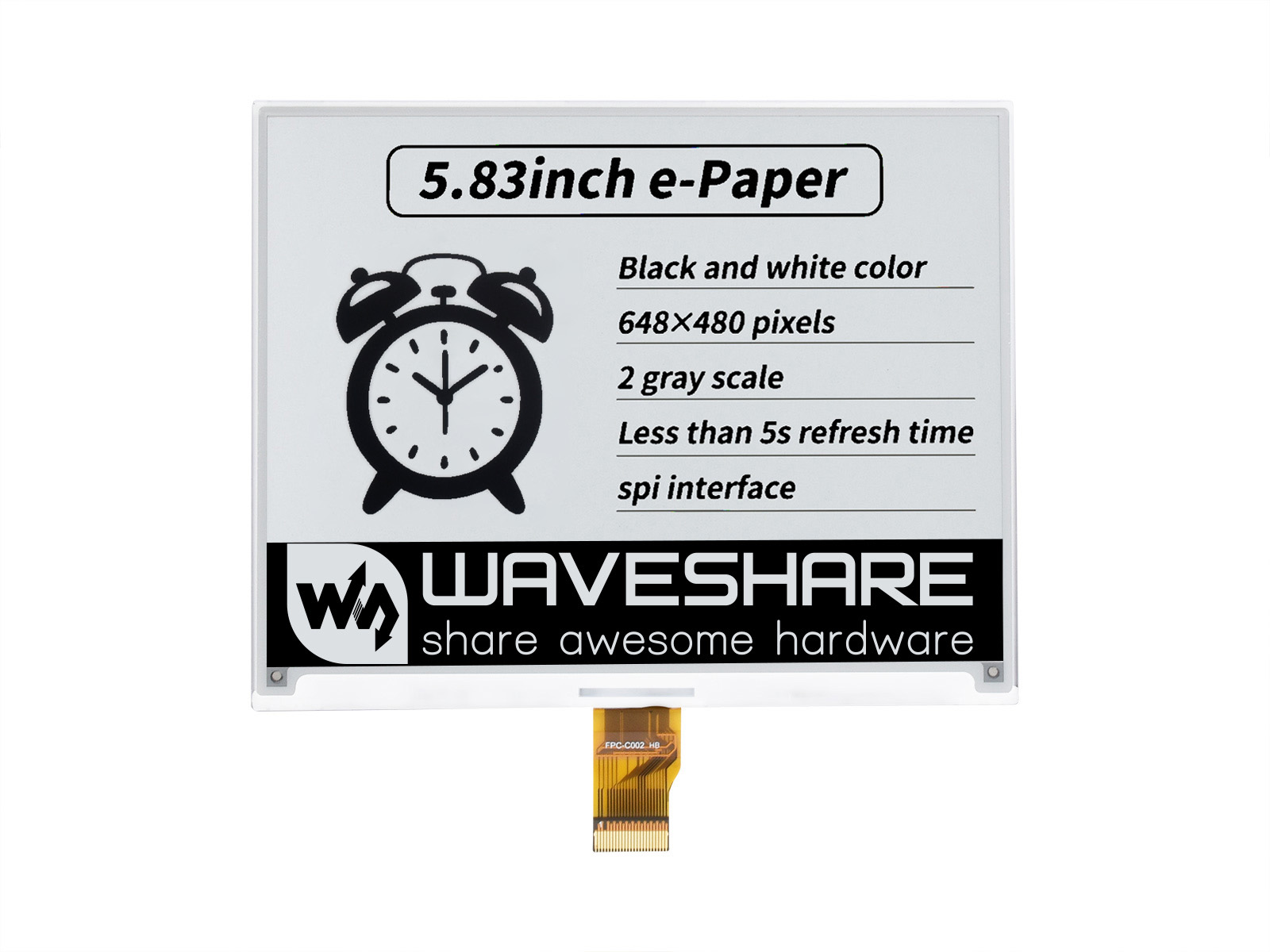 5,83-Zoll E-Paper E-Ink Rohdisplay, 648×480, Schwarz/Weiß, SPI, ohne Leiterplatte