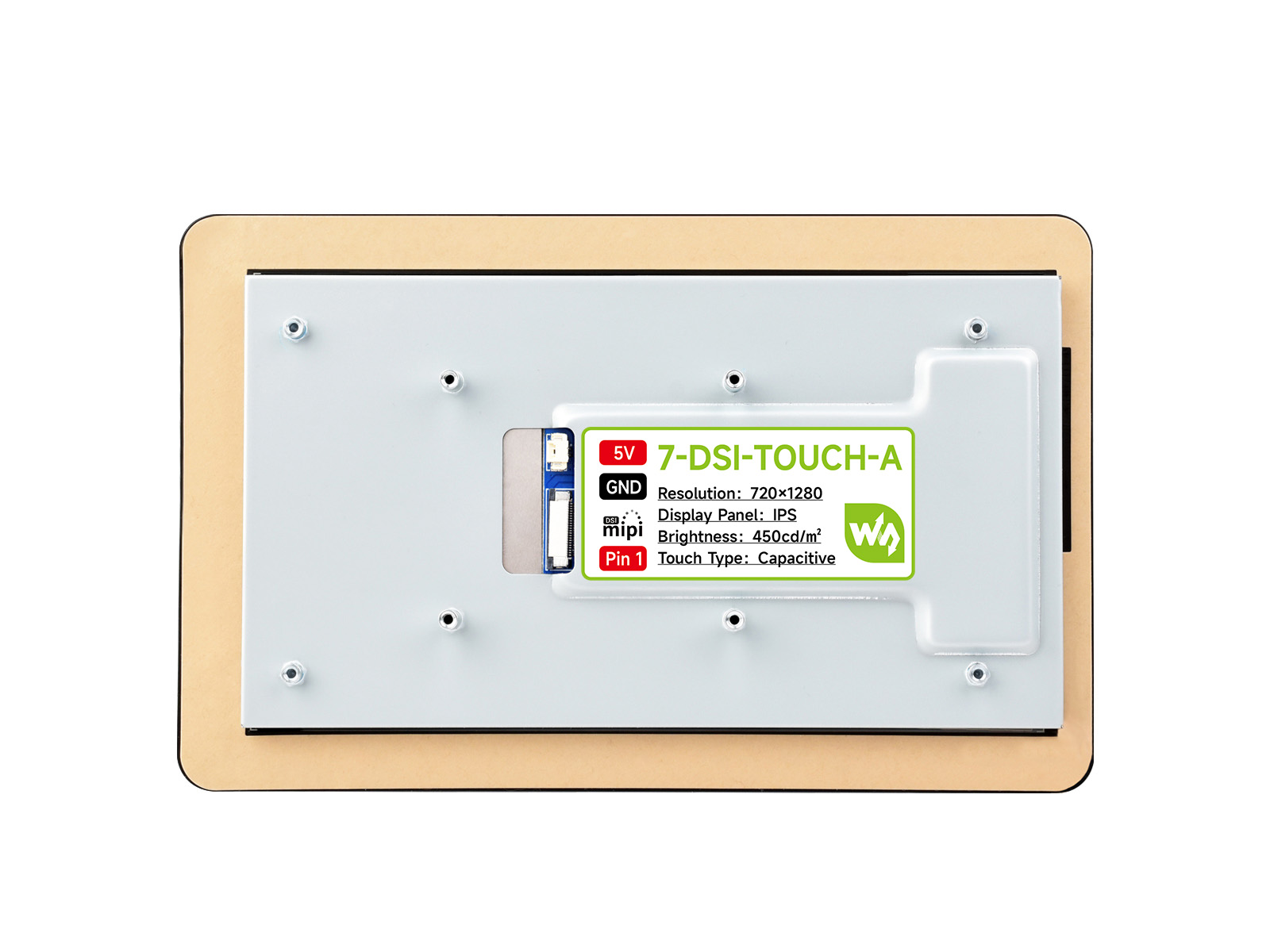 7-Zoll-DSI-Kapazitivtouchdisplay, 720×1280 Pixel, IPS-Panel, optisch gebundenes gehärtetes Glas, 10-Punkt-Touch, Anti-Fingerprint-Beschichtung, mit Gehäuse (optional)