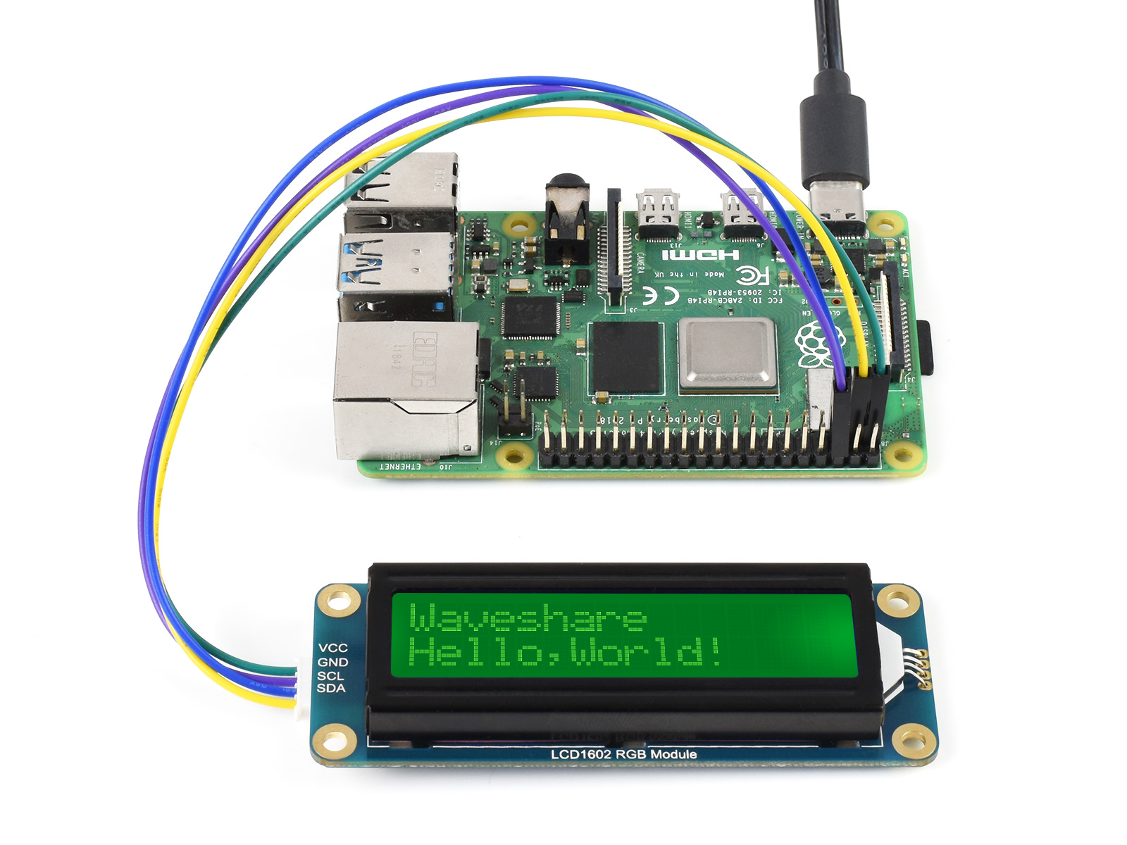 LCD1602 RGB-Modul, 16x2 Zeichen LCD, RGB-Hintergrundbeleuchtung, 3,3V/5V, I2C-Bus