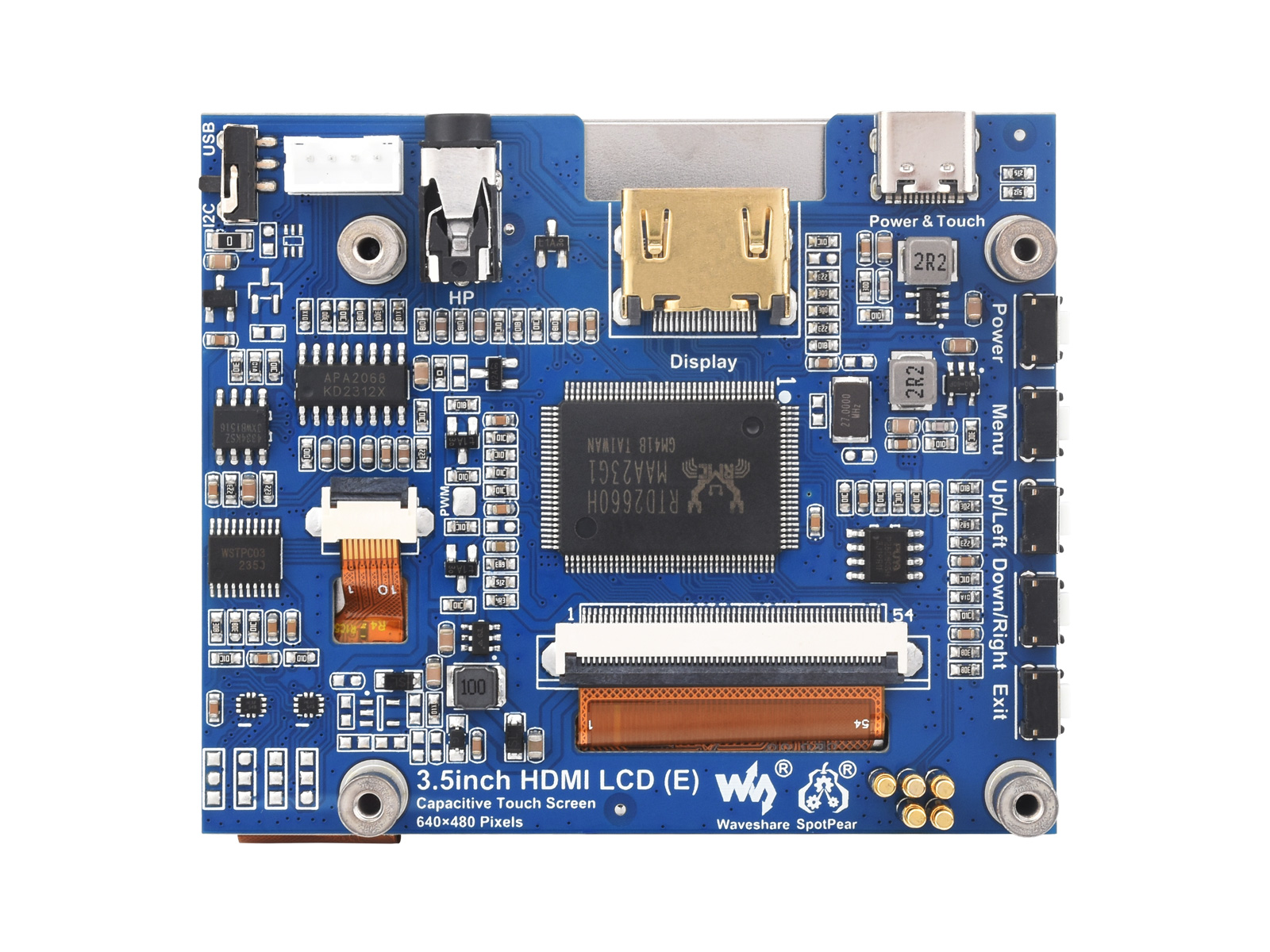 3,5-Zoll-HDMI-kapazitiver Touch-IPS-LCD-Bildschirm (E), 640×480, Audioanschluss
