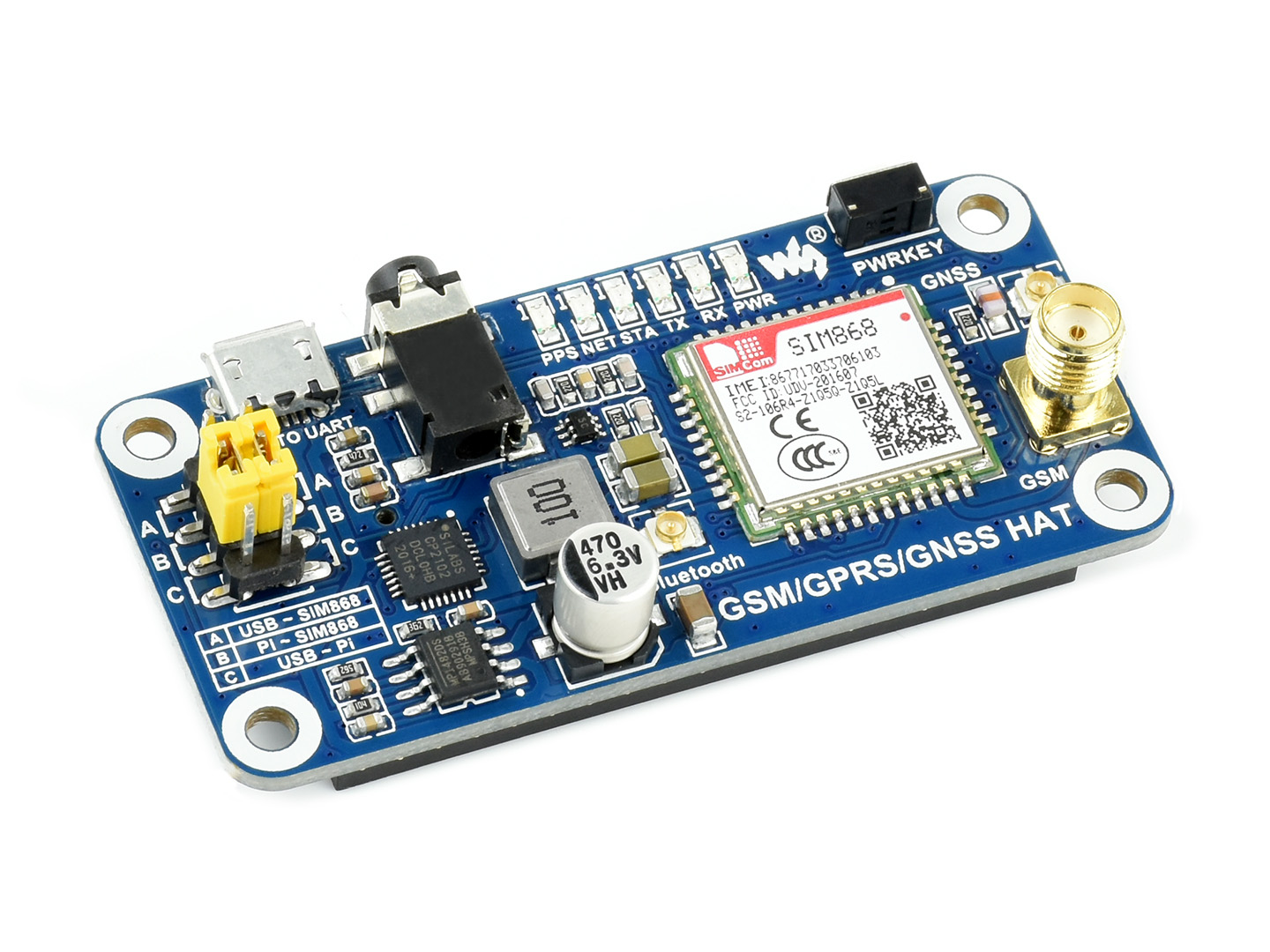 GSM/GPRS/GNSS/Bluetooth-HAT für Raspberry Pi