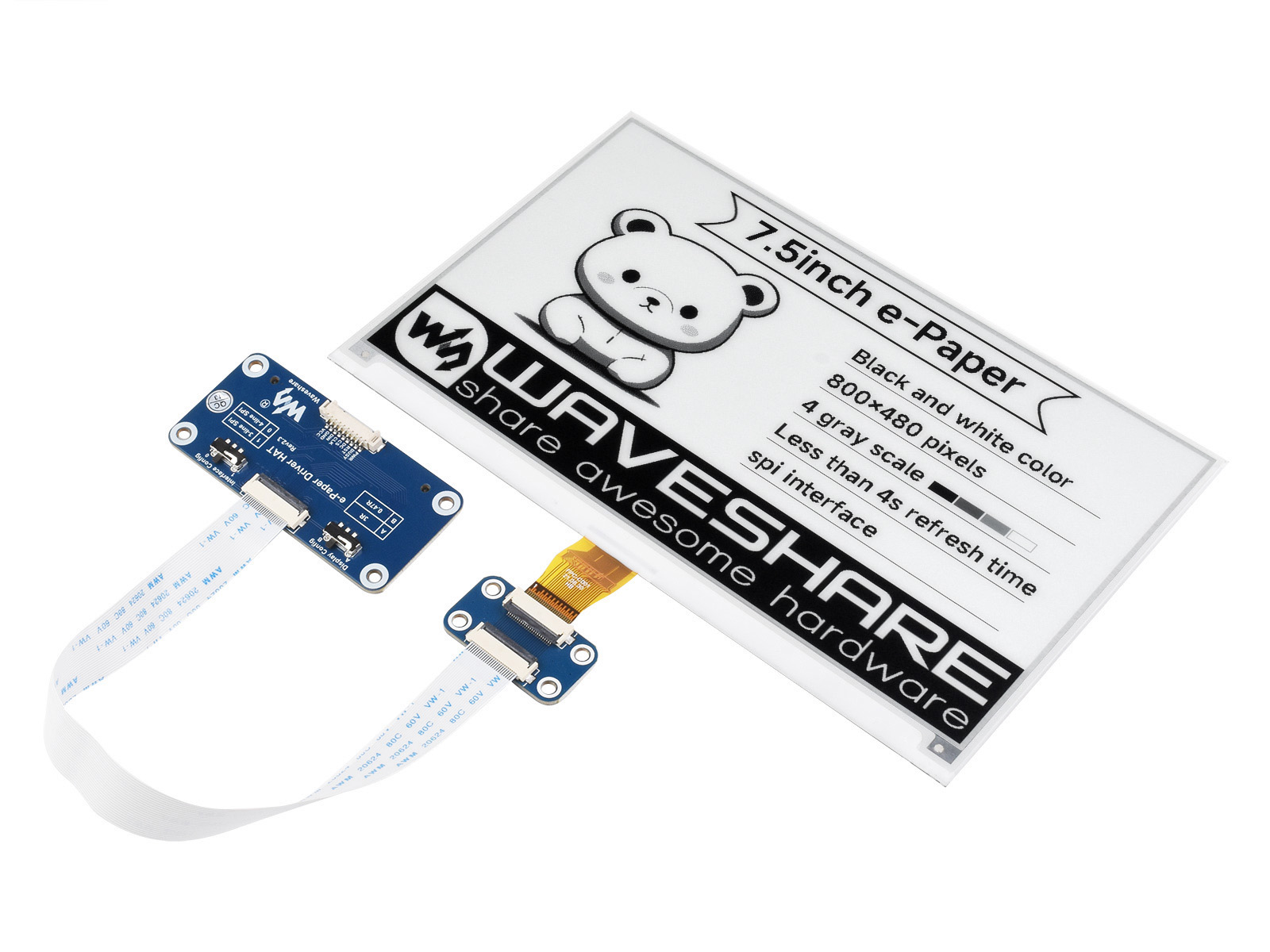 800×480, 7,5-Zoll E-Ink-Display HAT für Raspberry Pi