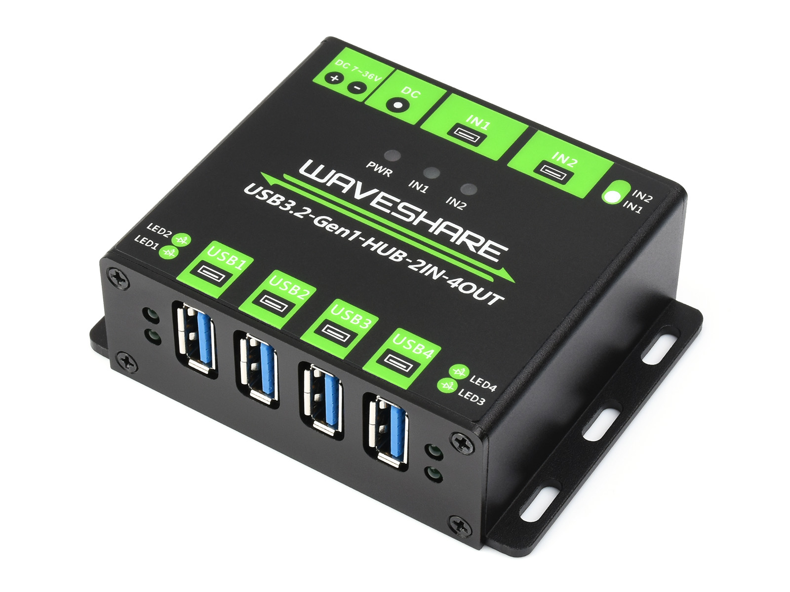Industrieller USB-HUB, Erweiterung von 4x USB 3.2-Anschlüssen, umschaltbare Dual-Hosts, Mehrfachsicherheit