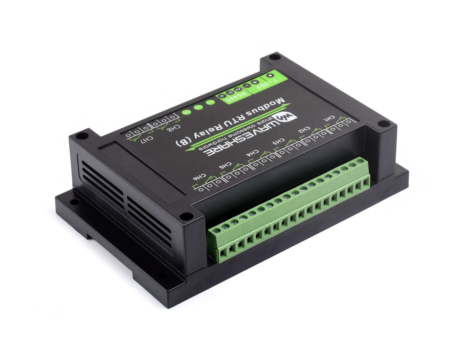 Industrielles Modbus-RTU-8-Kanal-Relaismodul (B) mit RS485-Schnittstelle, Mehrfach-Isolationsschutzschaltungen, 7~36V Stromversorgung