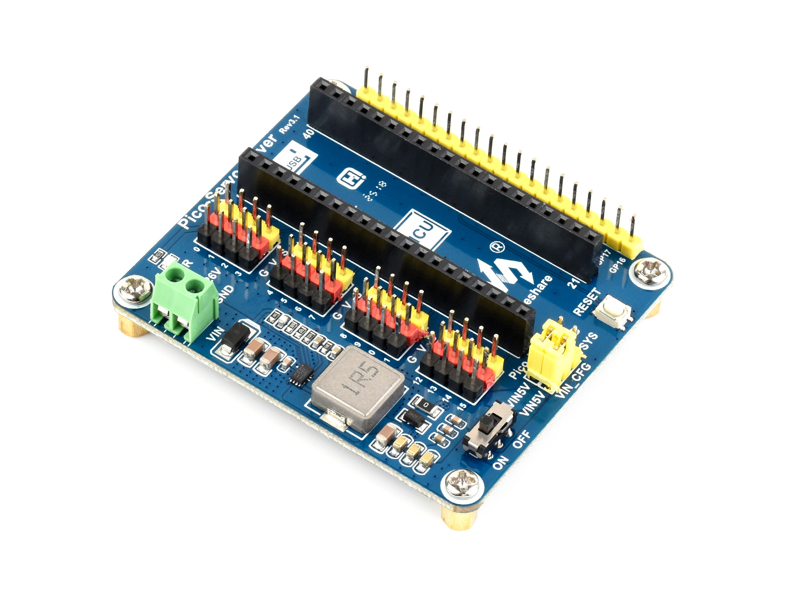 Servo-Treibermodul für Raspberry Pi Pico, 16-Ausgänge, 16-Bit-Auflösung