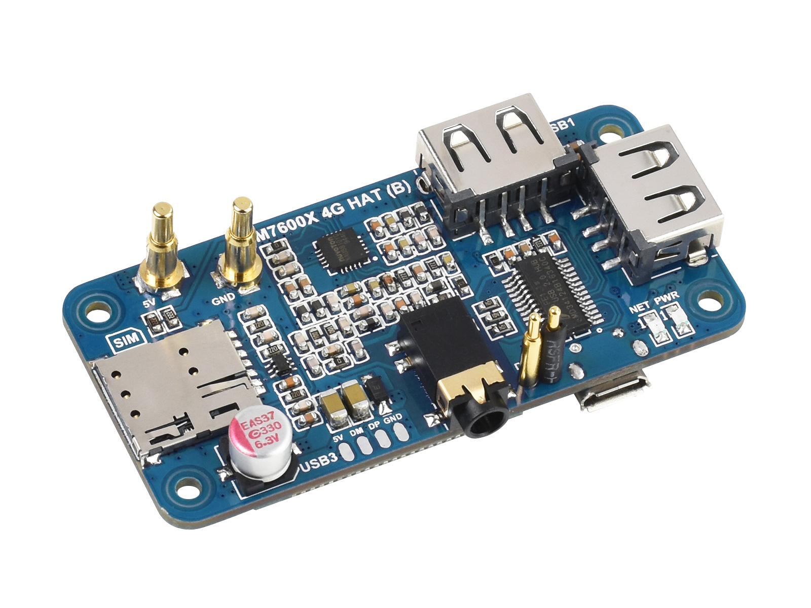SIM7600G-H 4G HAT (B) für Raspberry Pi, LTE Cat-4 4G / 3G / 2G Unterstützung, GNSS Positionierung, Global Band