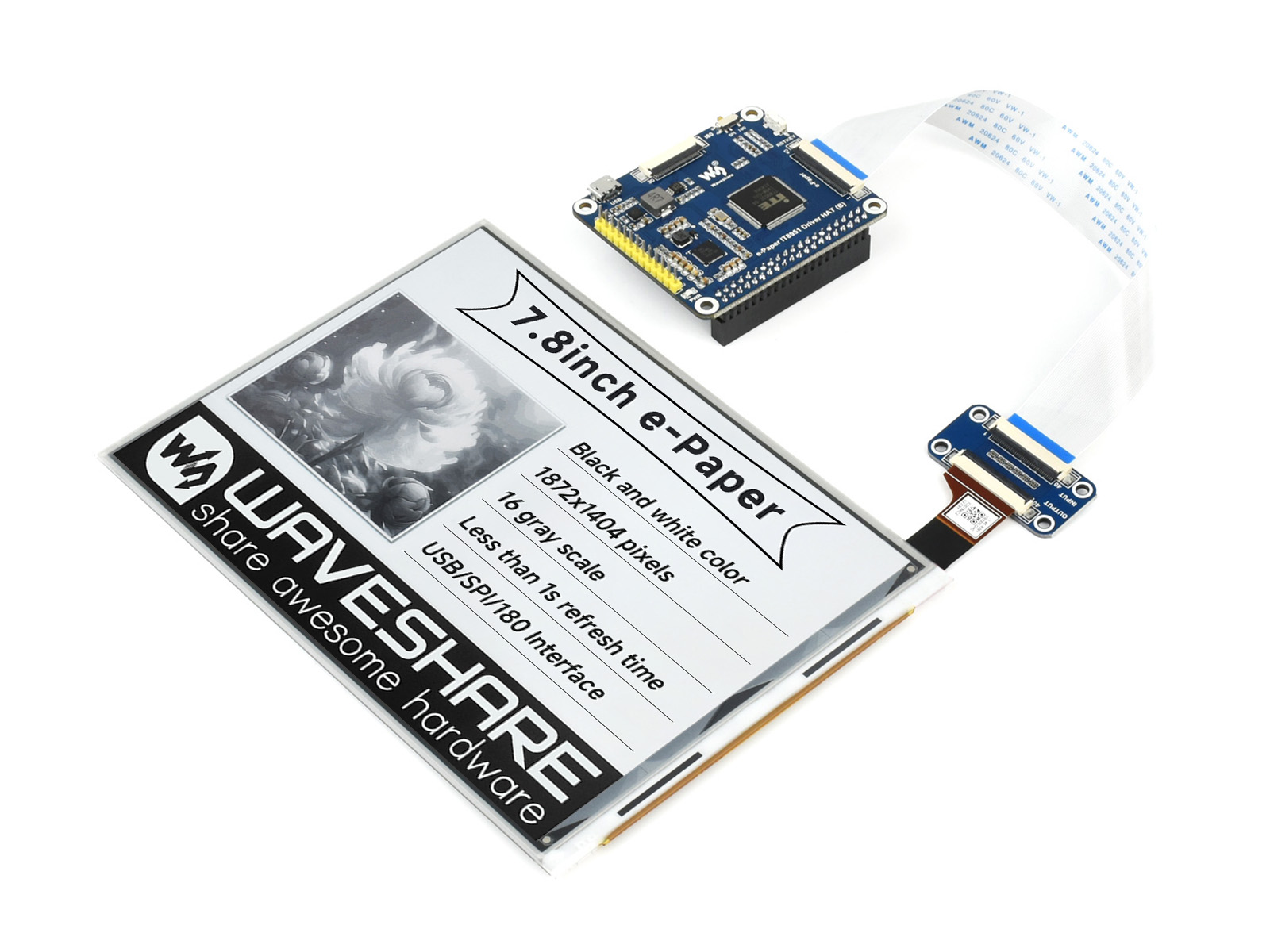 1872×1404, 7,8-Zoll E-Ink-Display-HAT für Raspberry Pi