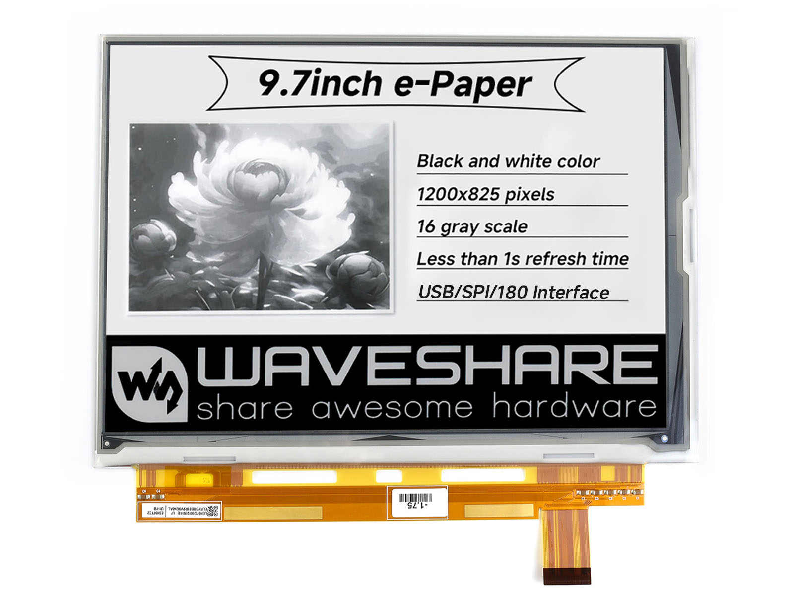 1200x825, 9,7-Zoll E-Ink-Display-HAT für Raspberry Pi