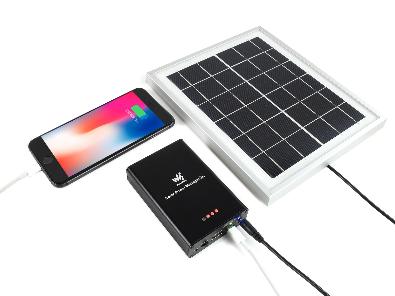 Solar-Manager (B), Eingebaute 10000mAh Li-Po-Batterie, Unterstützt 6V~24V Solarpaneele